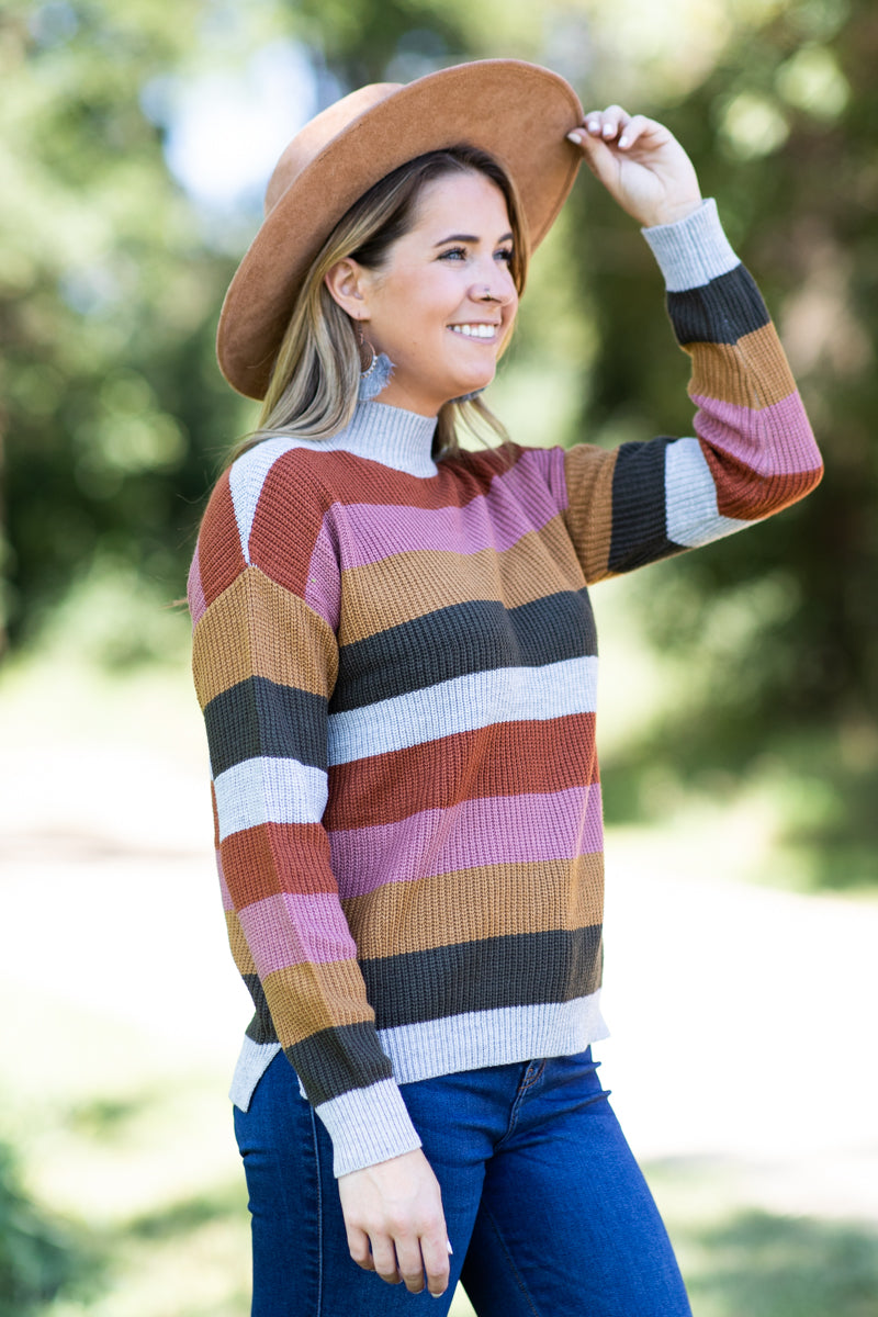 Rust and Mustard Multicolor Stripe Sweater - Filly Flair