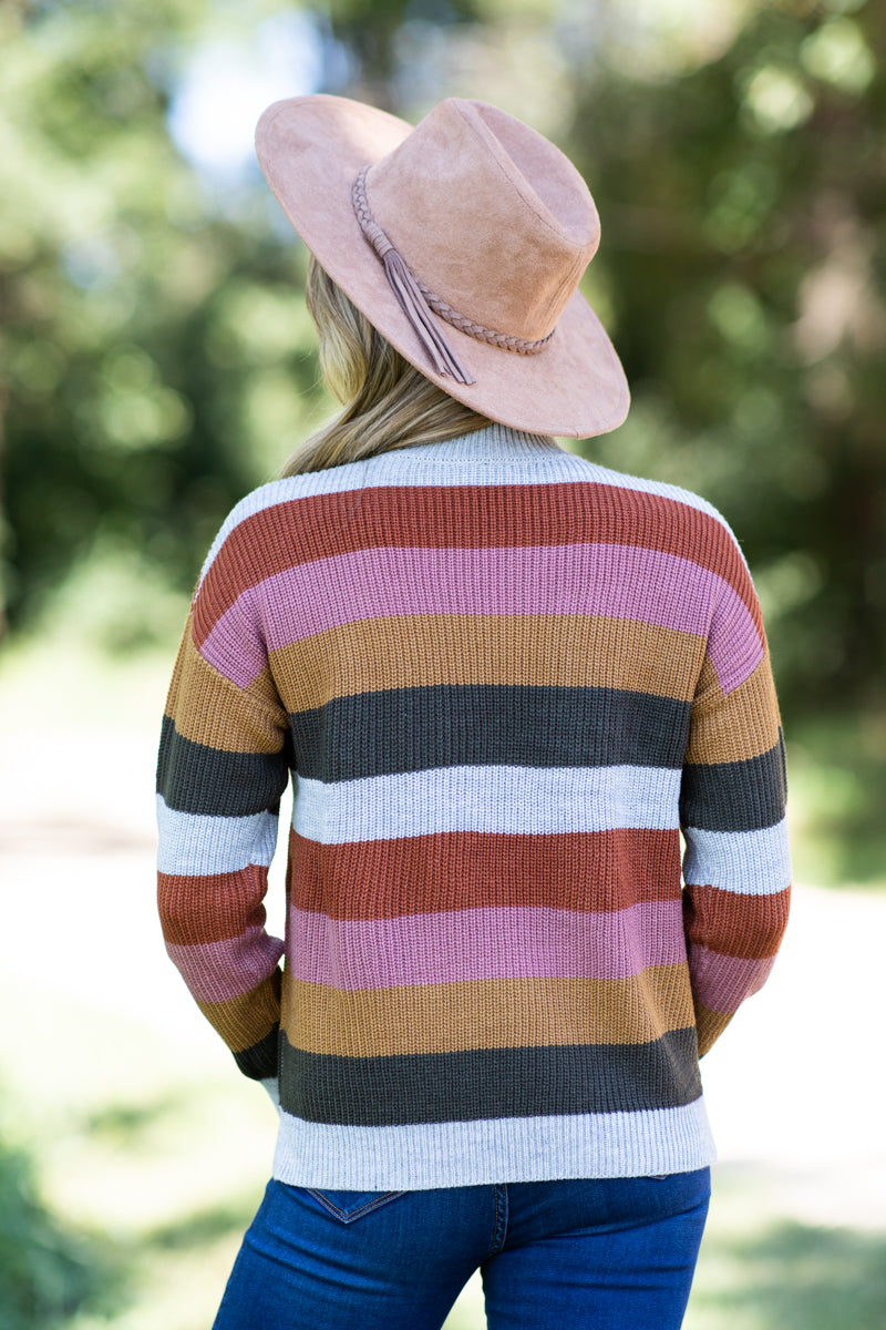 Rust and Mustard Multicolor Stripe Sweater - Filly Flair