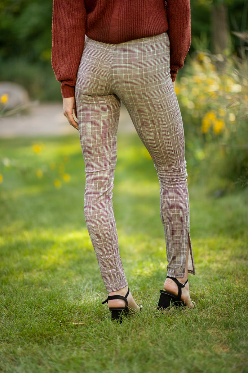 Brown and White Plaid Pull On Pants - Filly Flair