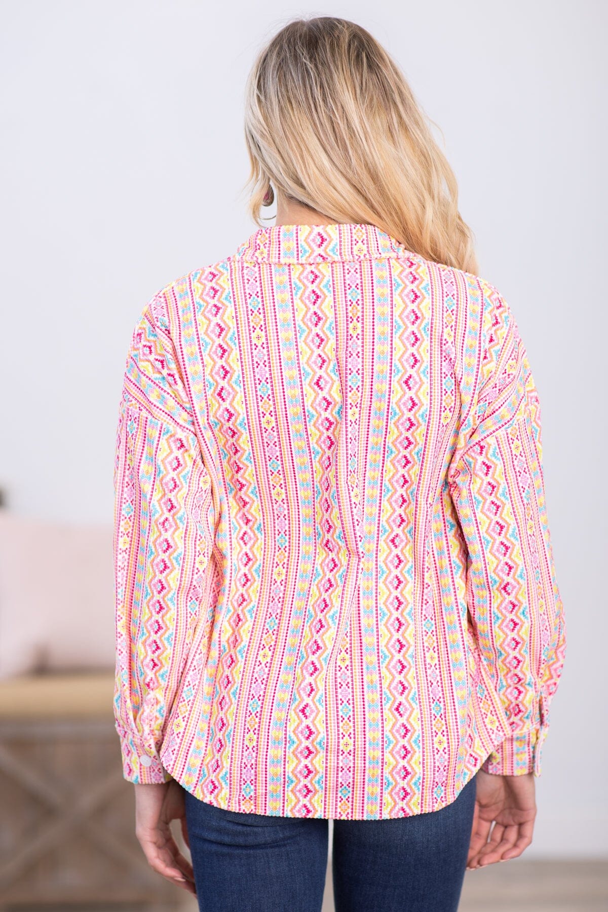 Pink Multicolor Aztec Stripe Jacket - Filly Flair