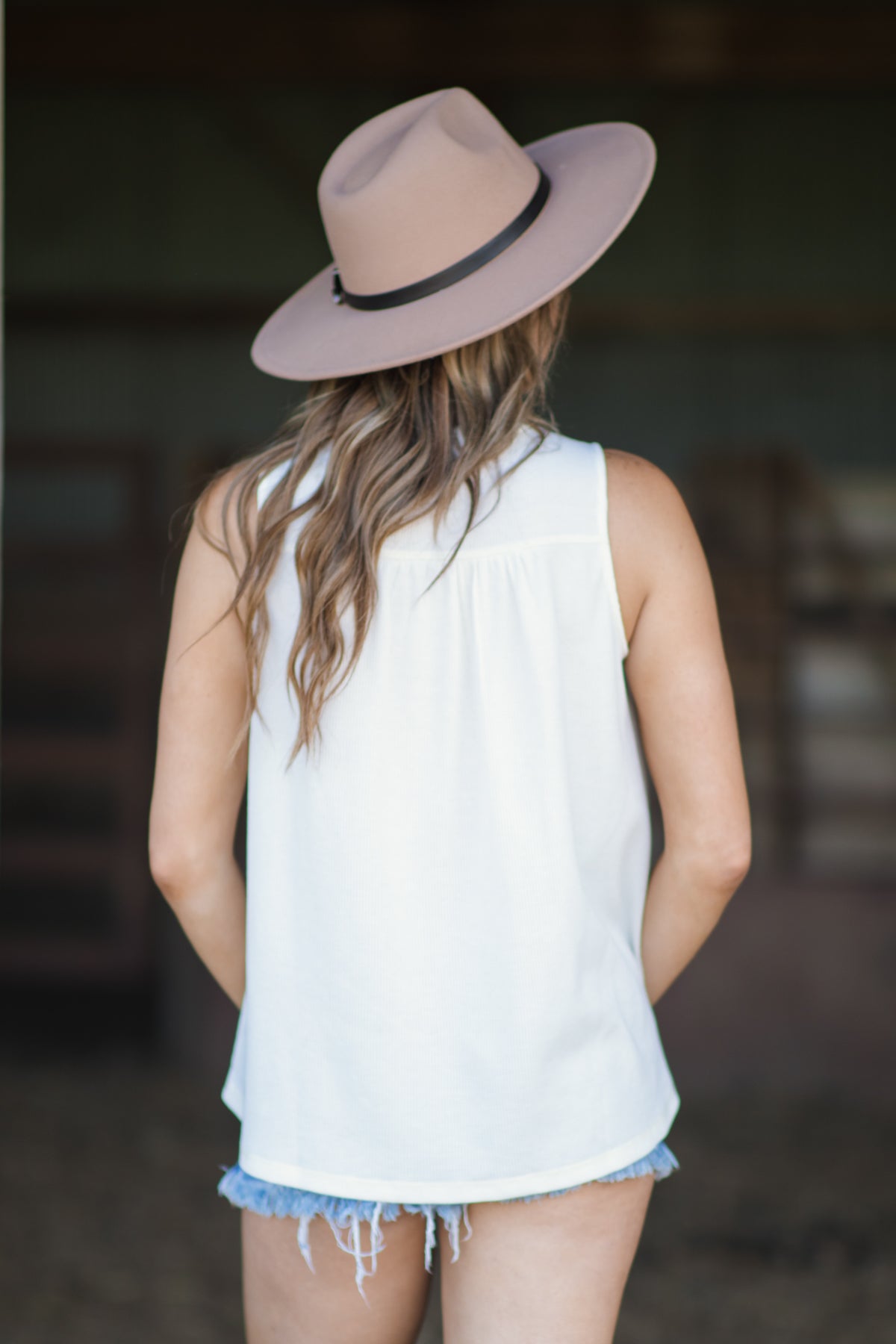 Cream Henley Tank With Pleat Detail - Filly Flair
