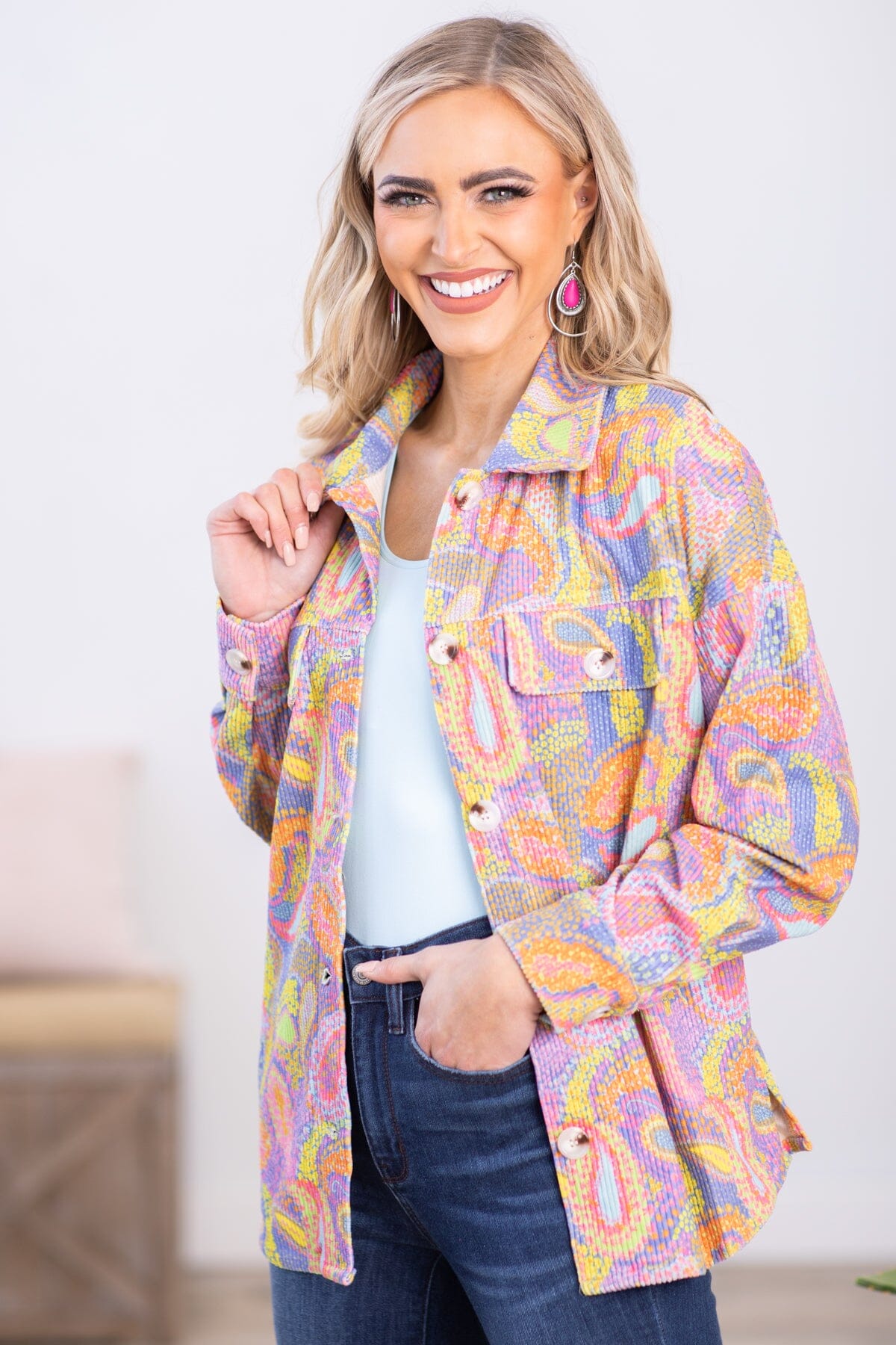Lavender Multicolor Paisley Print Jacket - Filly Flair