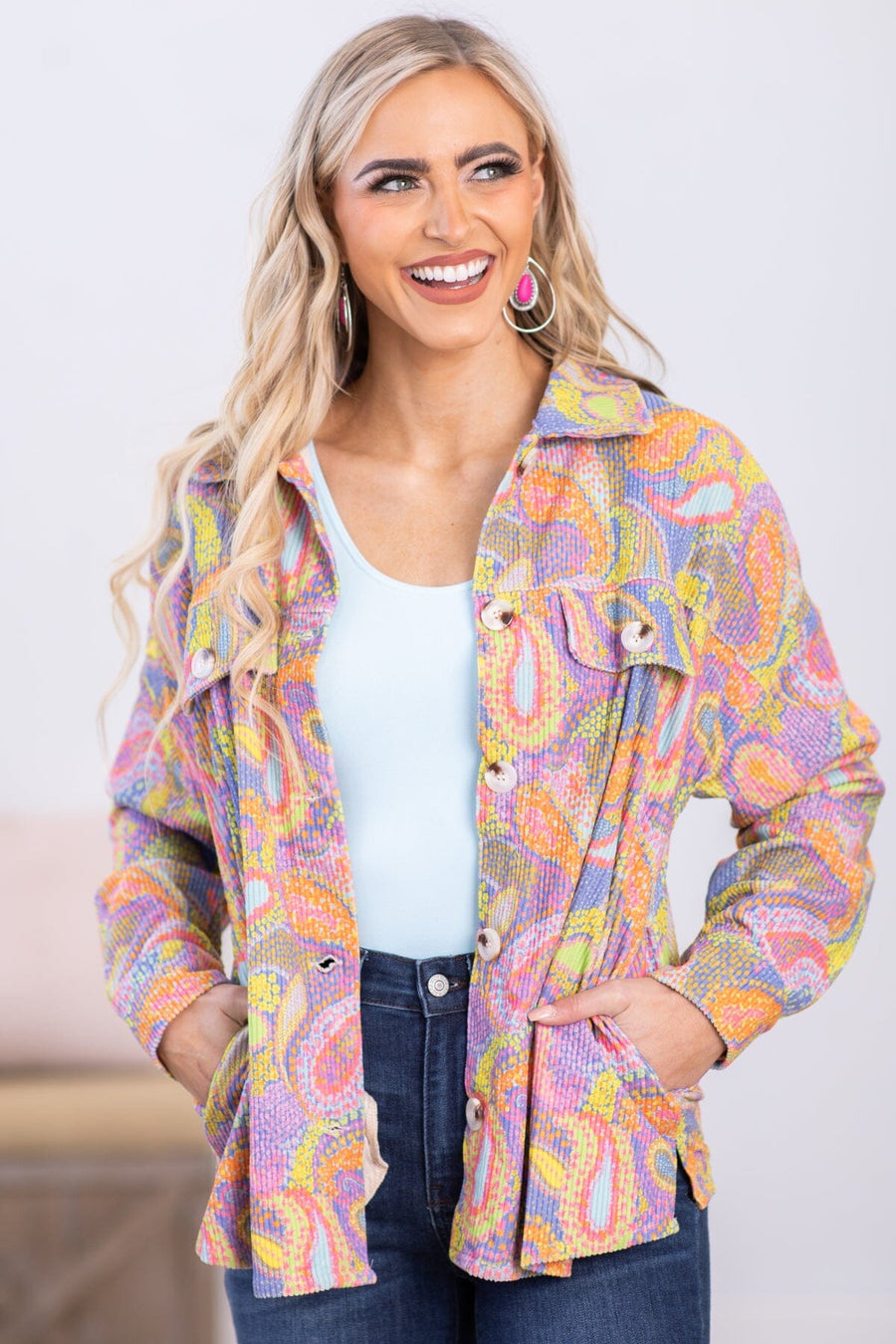 Lavender Multicolor Paisley Print Jacket - Filly Flair