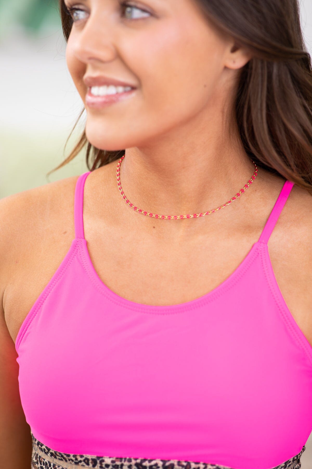 Gold and Hot Pink Enamel Chain Necklace - Filly Flair