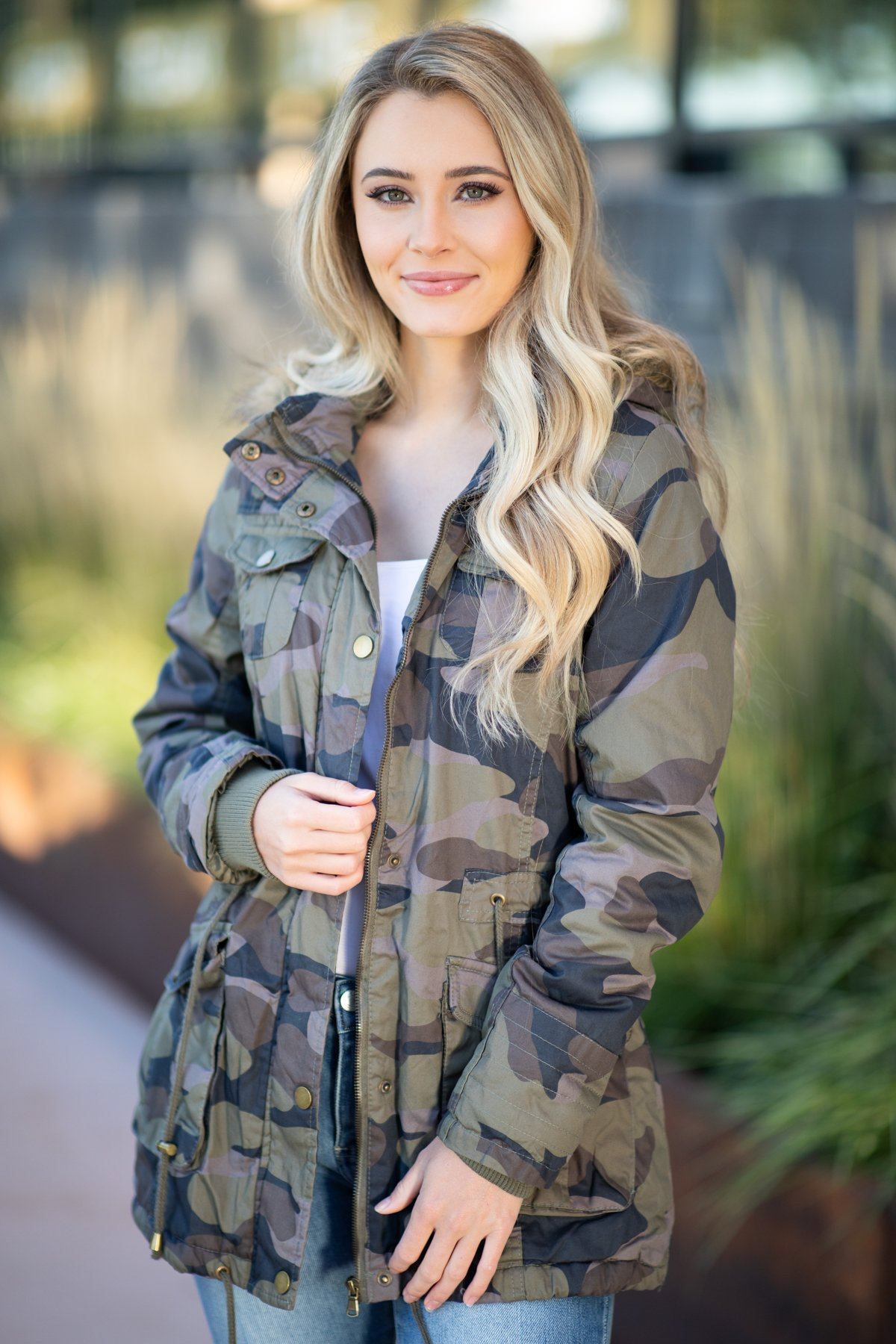 Green Camo Jacket with Faux Fur Hood - Filly Flair