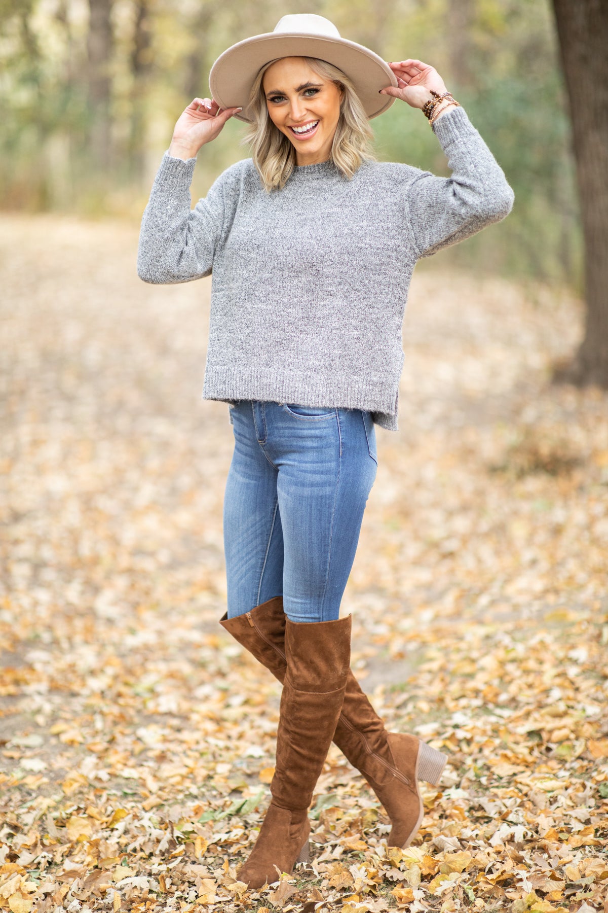 Grey Heathered Drop Shoulder Sweater - Filly Flair