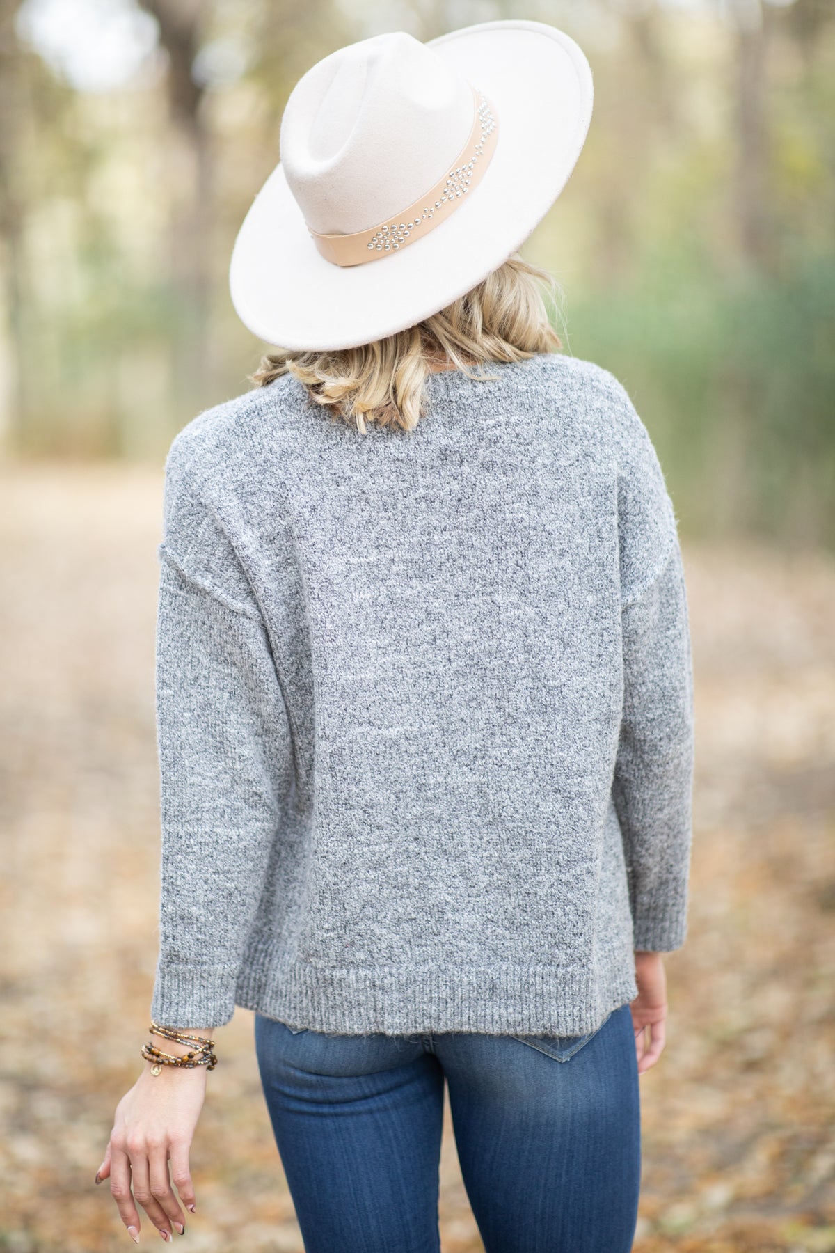 Grey Heathered Drop Shoulder Sweater - Filly Flair