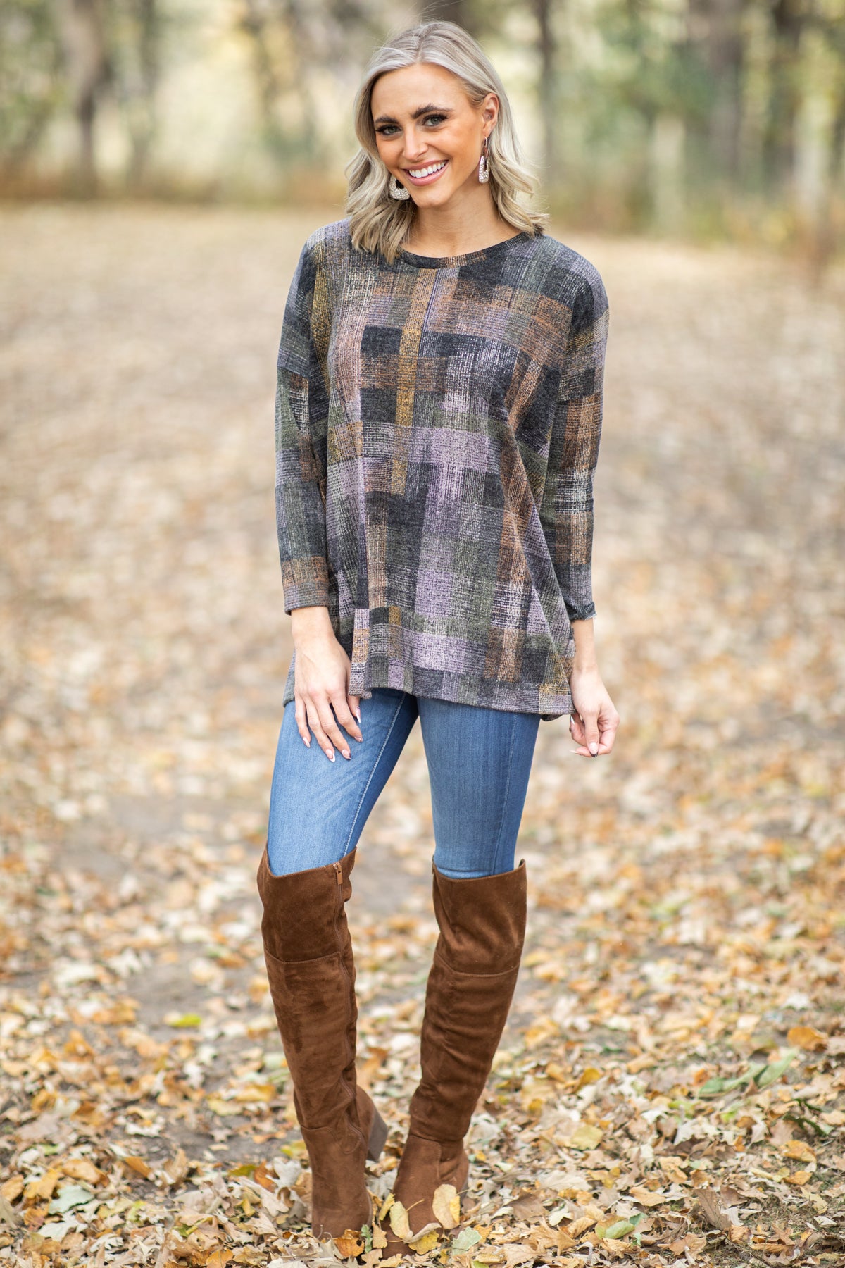 Charcoal Multicolor Abstract Plaid Top - Filly Flair
