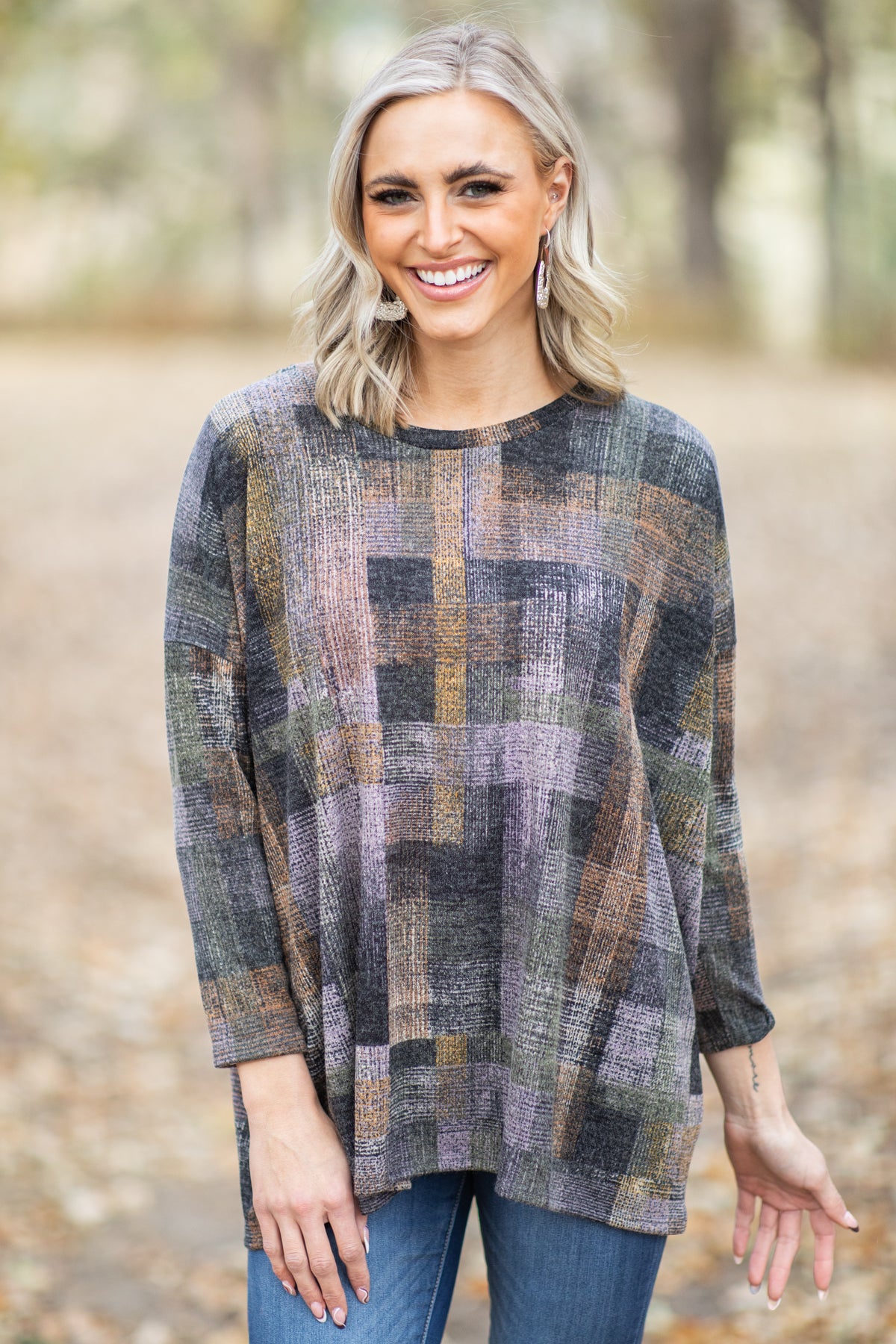 Charcoal Multicolor Abstract Plaid Top - Filly Flair