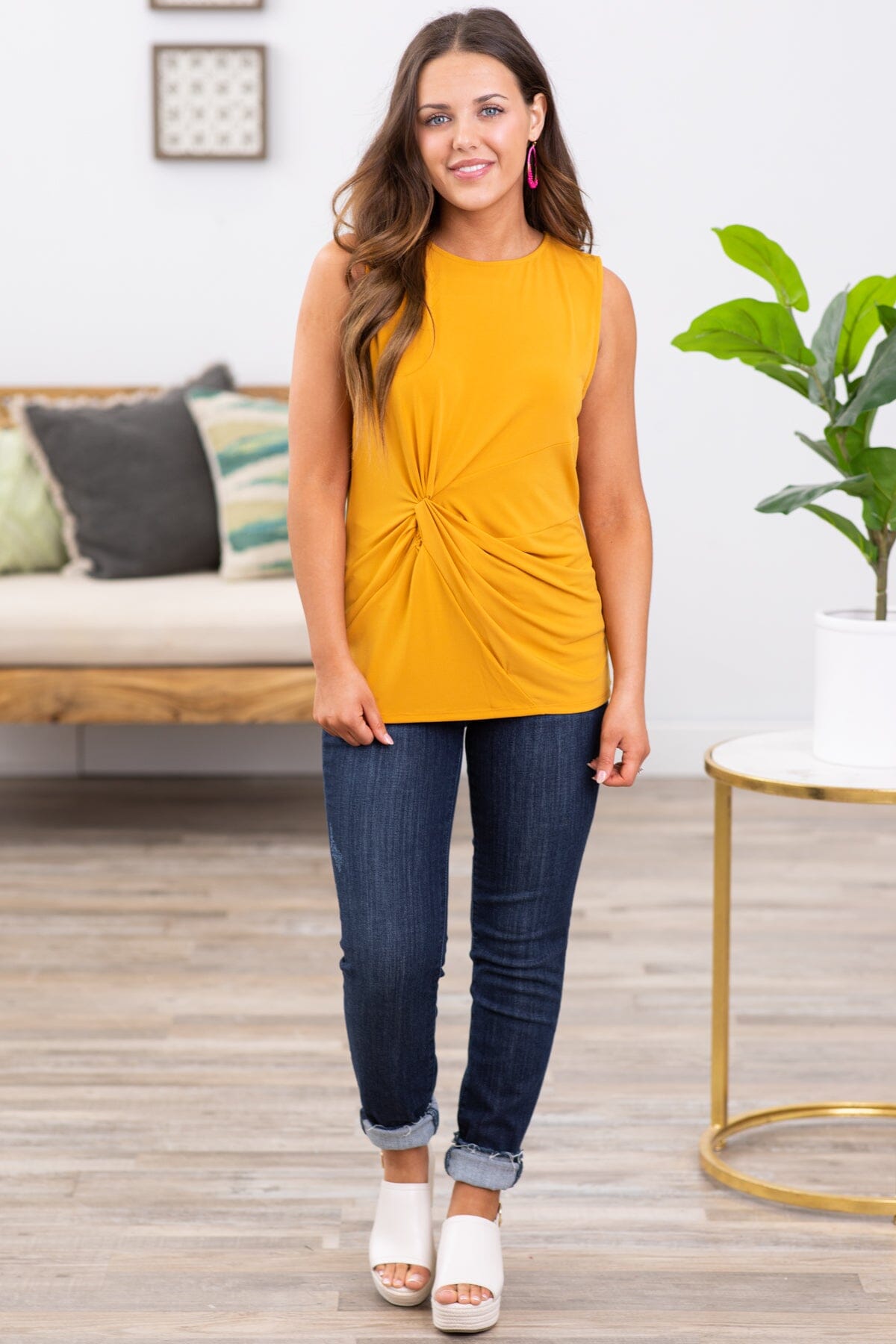 Mustard Tank With Gathered Knot Detail - Filly Flair