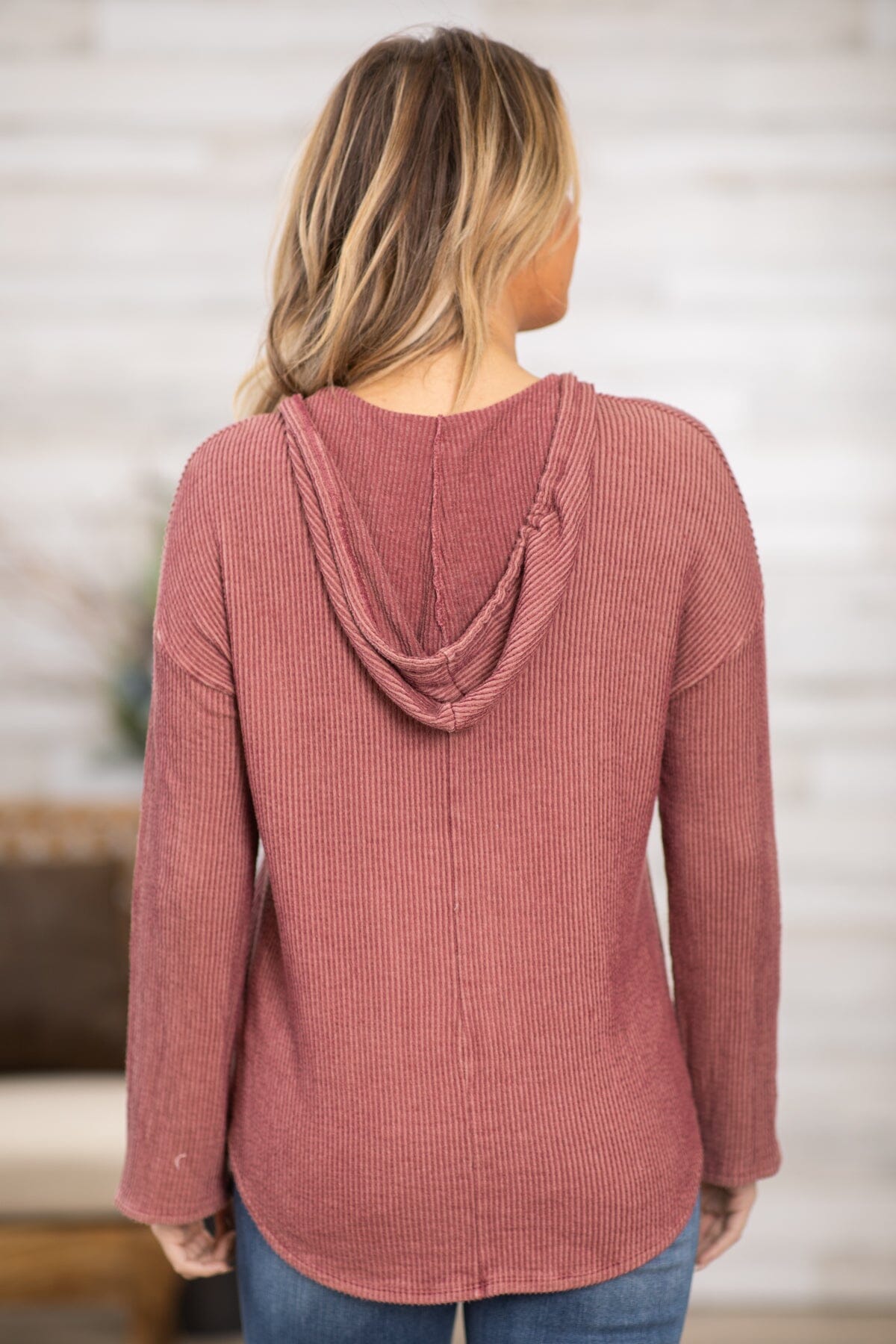 Cranberry Ribbed Hooded Top - Filly Flair
