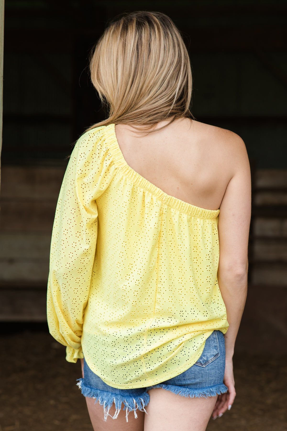 Yellow Eyelet Lace One Shoulder Top - Filly Flair