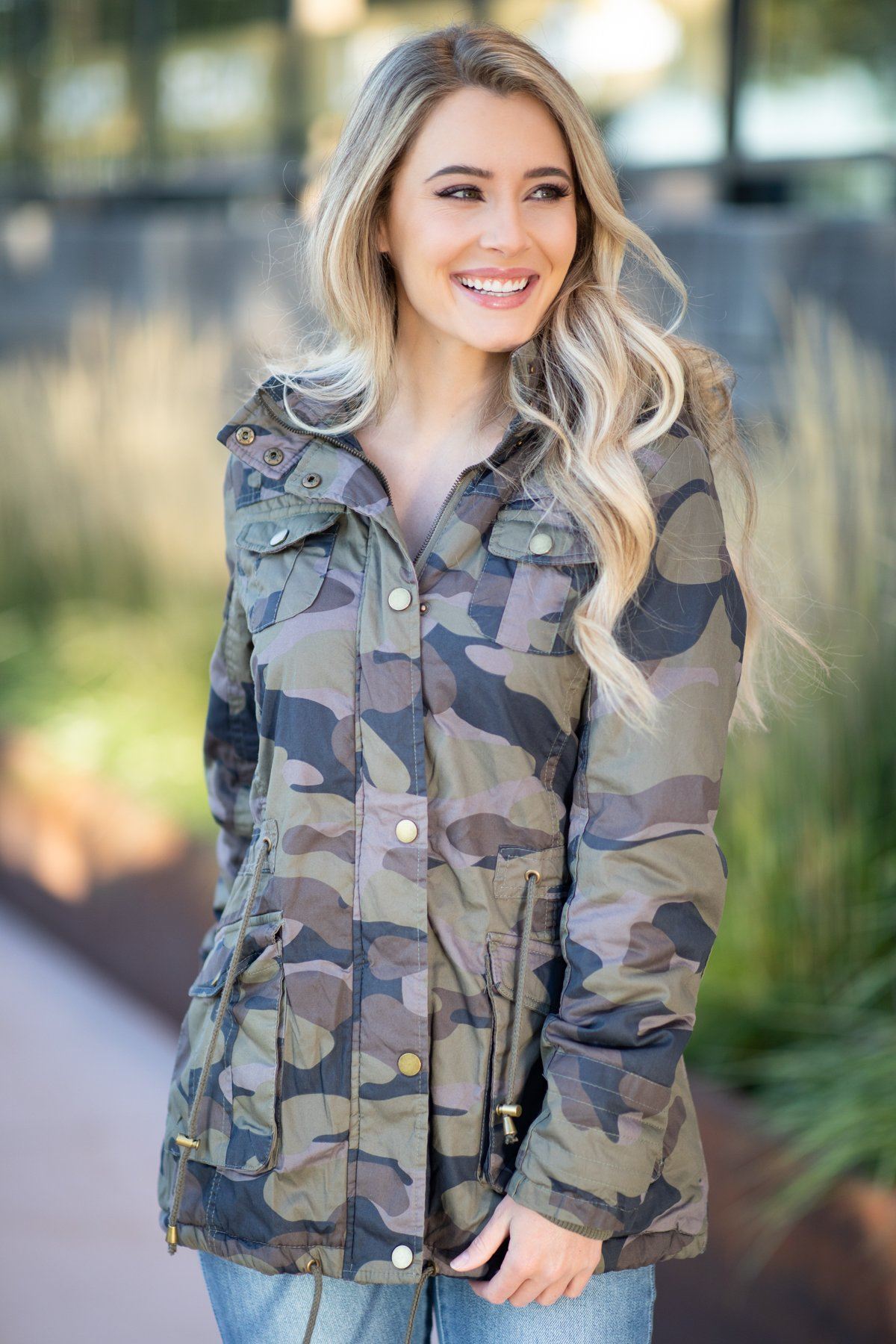 Green Camo Jacket with Faux Fur Hood - Filly Flair