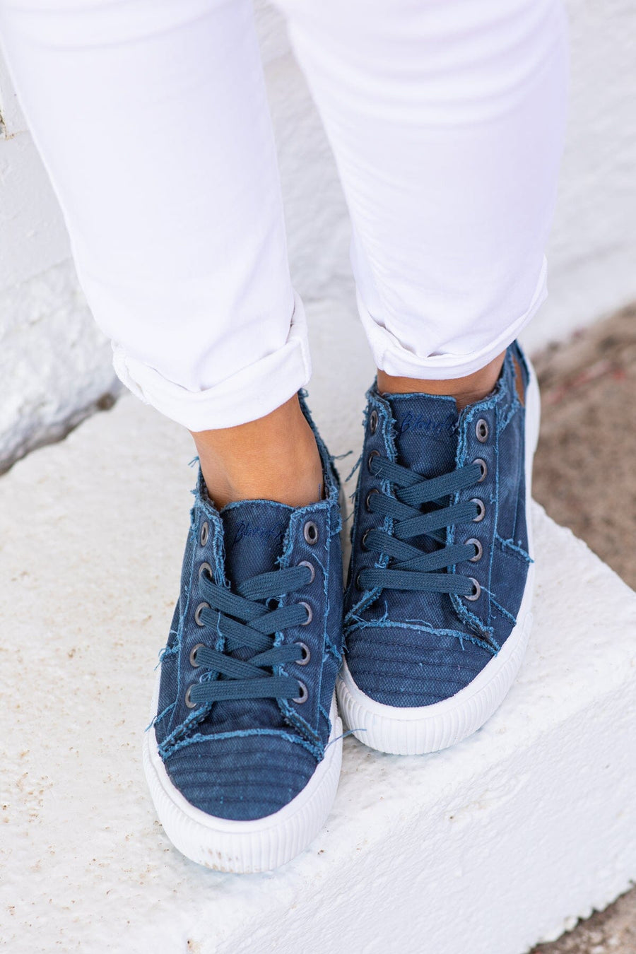 Navy and White Platform Sneakers - Filly Flair