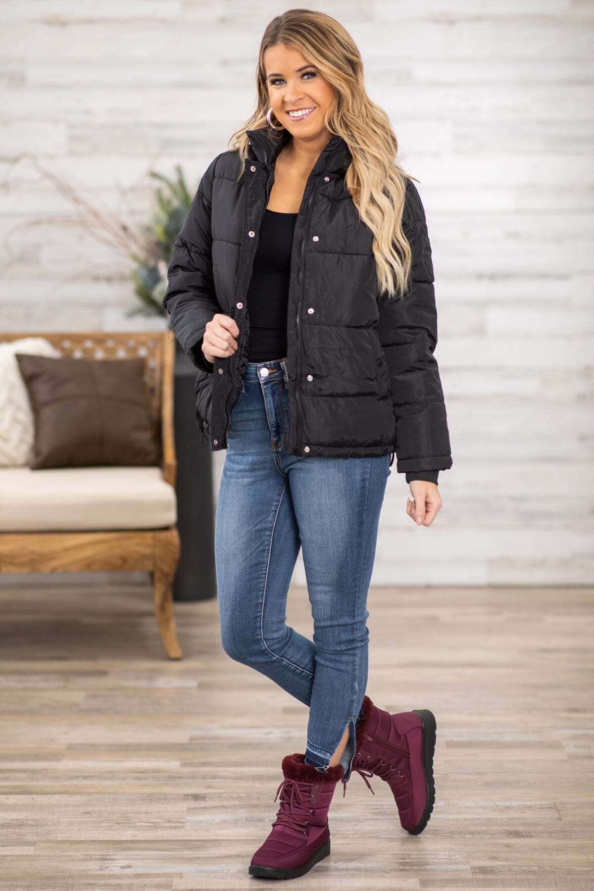 Black Channel Quilted Puffer Jacket - Filly Flair
