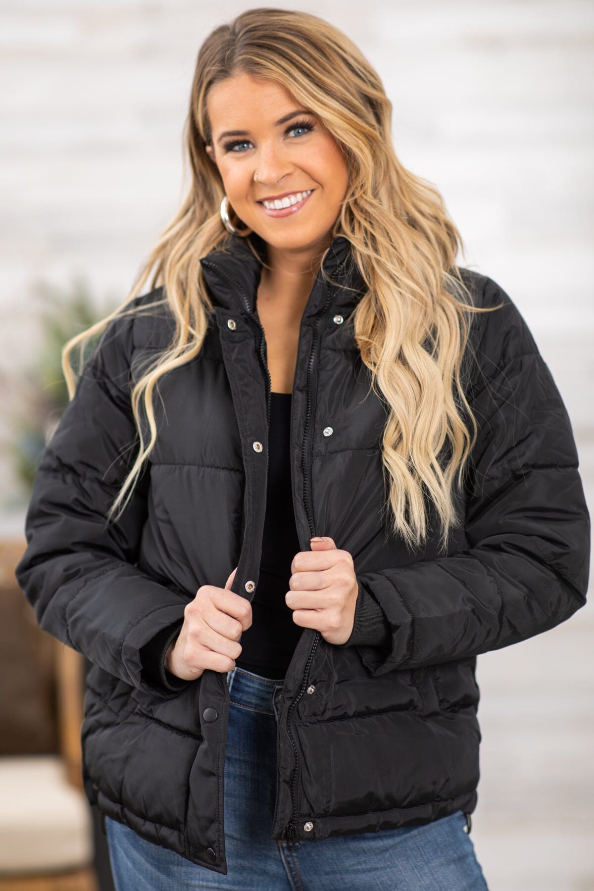 Black Channel Quilted Puffer Jacket - Filly Flair