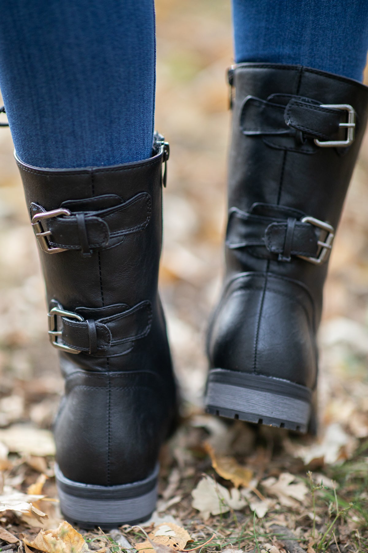 Black Lace Up Boots With Buckle Detail - Filly Flair