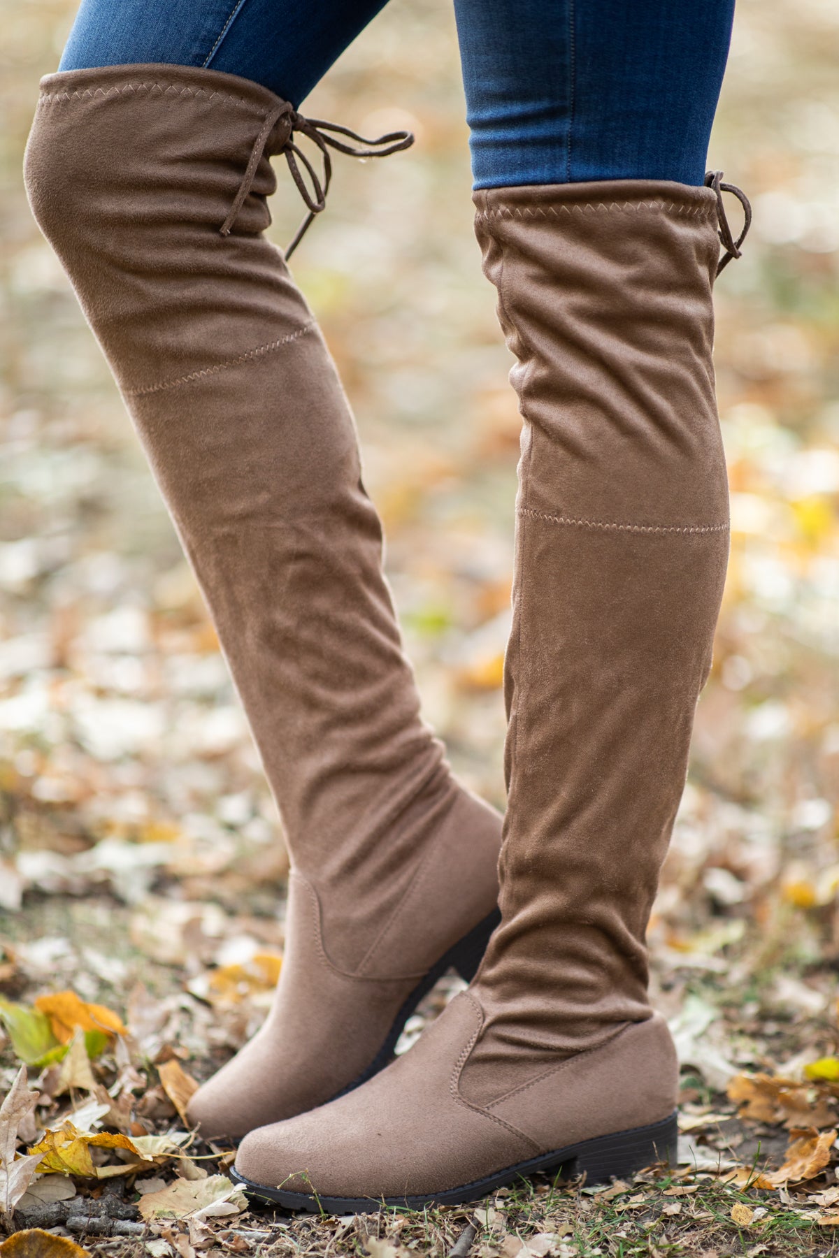 Taupe Knee High Faux Suede Boots - Filly Flair
