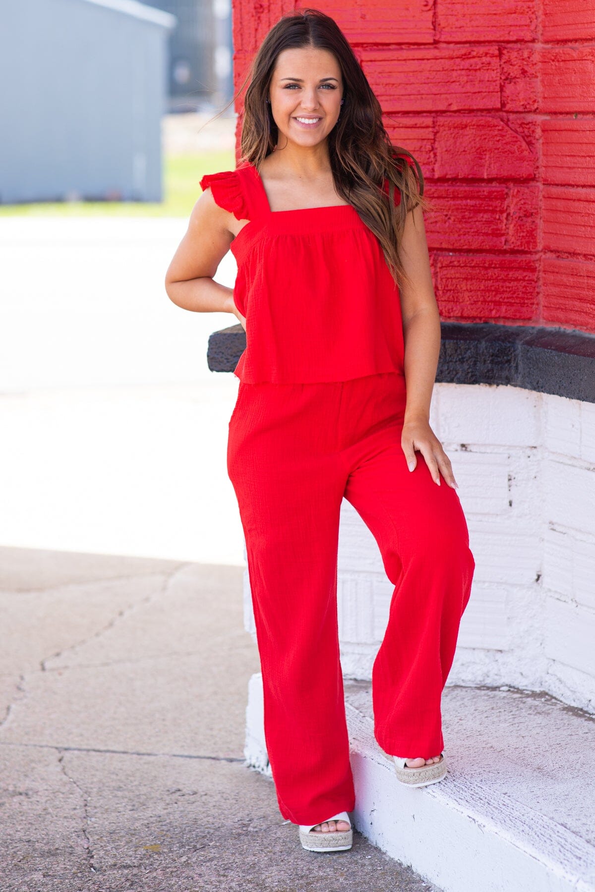 Red Tank and Wide Leg Pant Set - Filly Flair