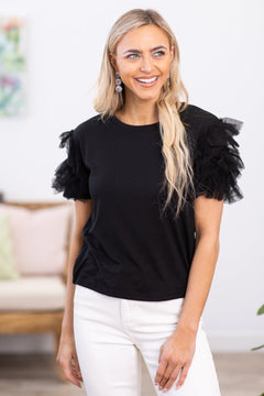 Black Layered Tulle Sleeve Top - Filly Flair