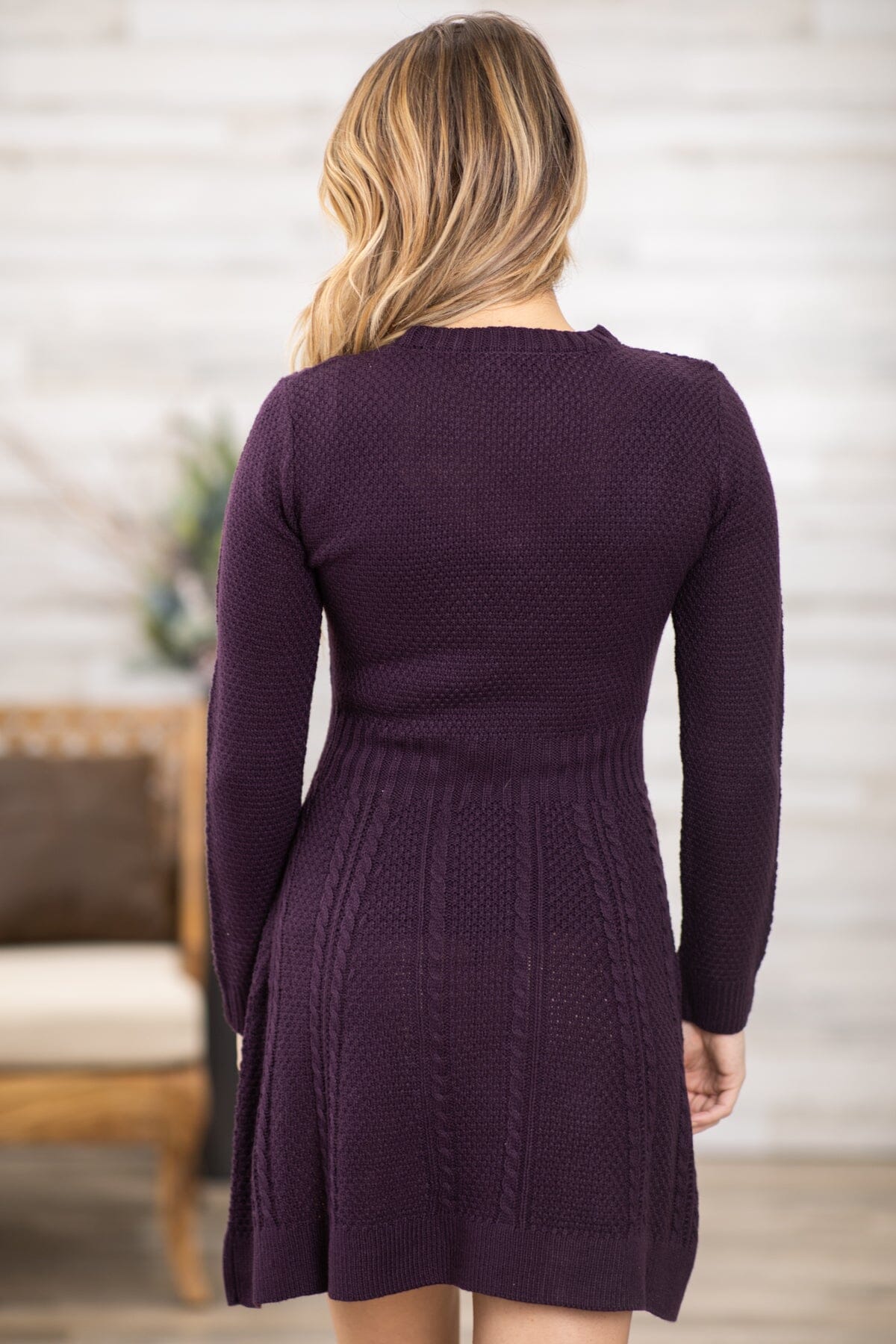 Purple Cable Knit Sweater Dress - Filly Flair
