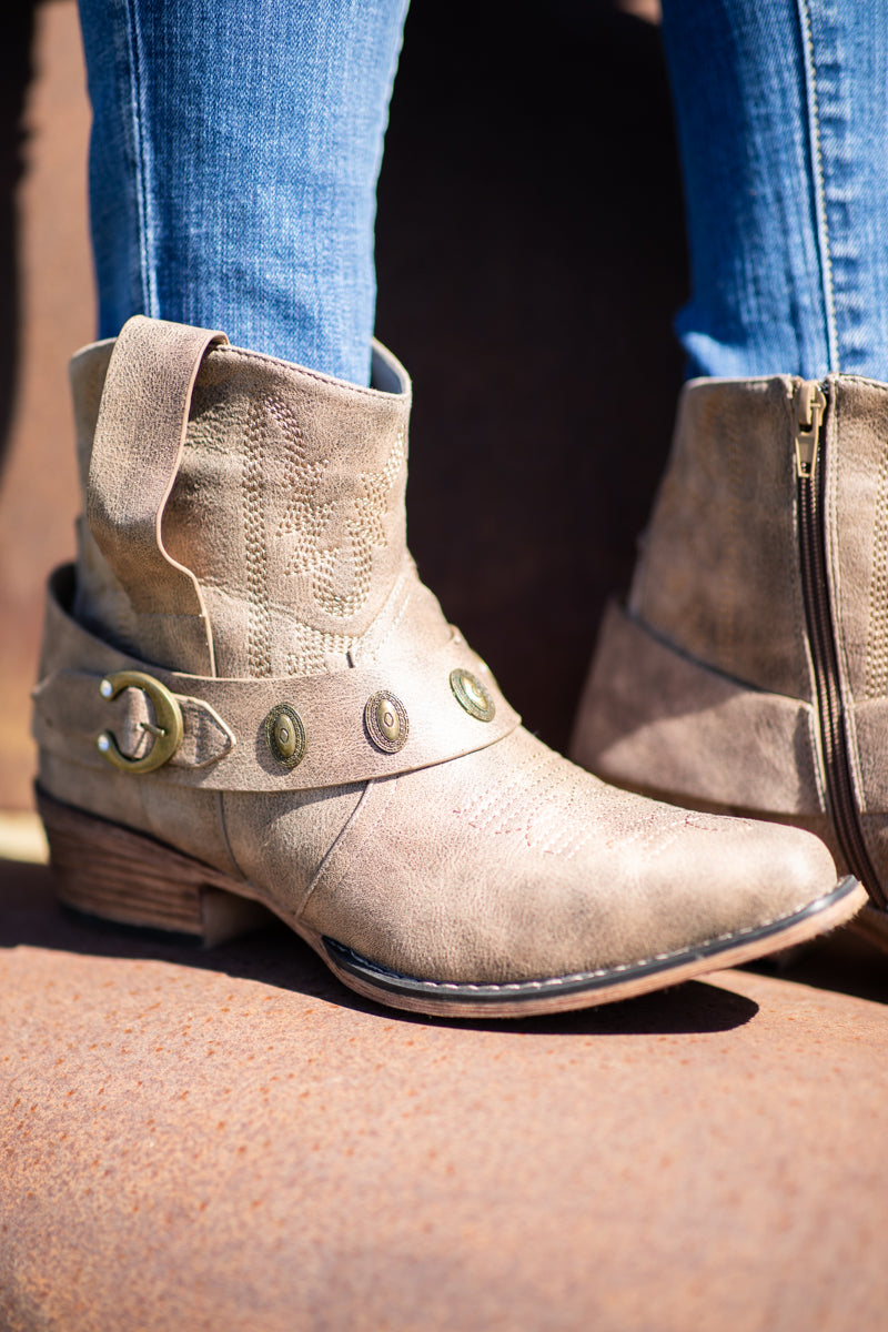 Taupe Burnished Western Bootie - Filly Flair