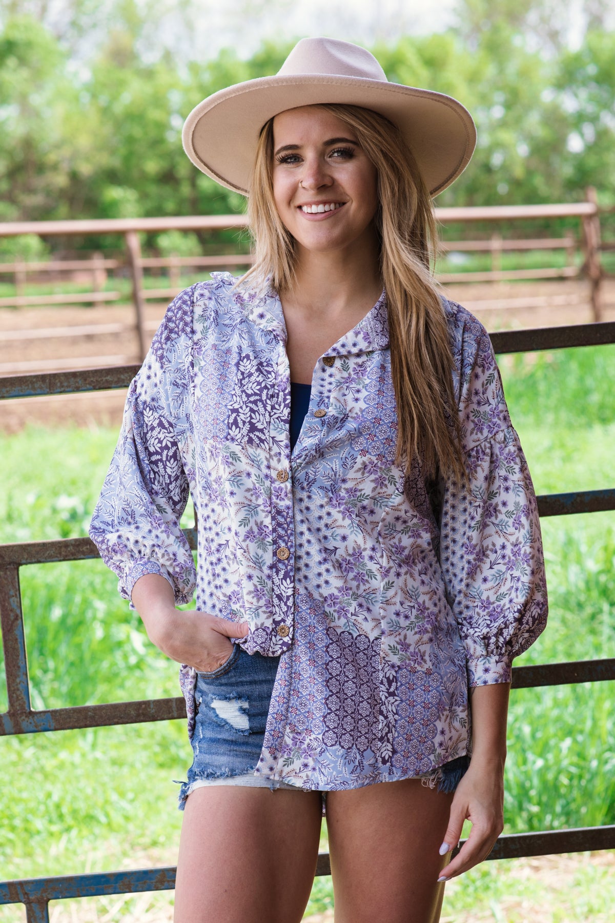 Lavender and White Floral Patchwork Top - Filly Flair