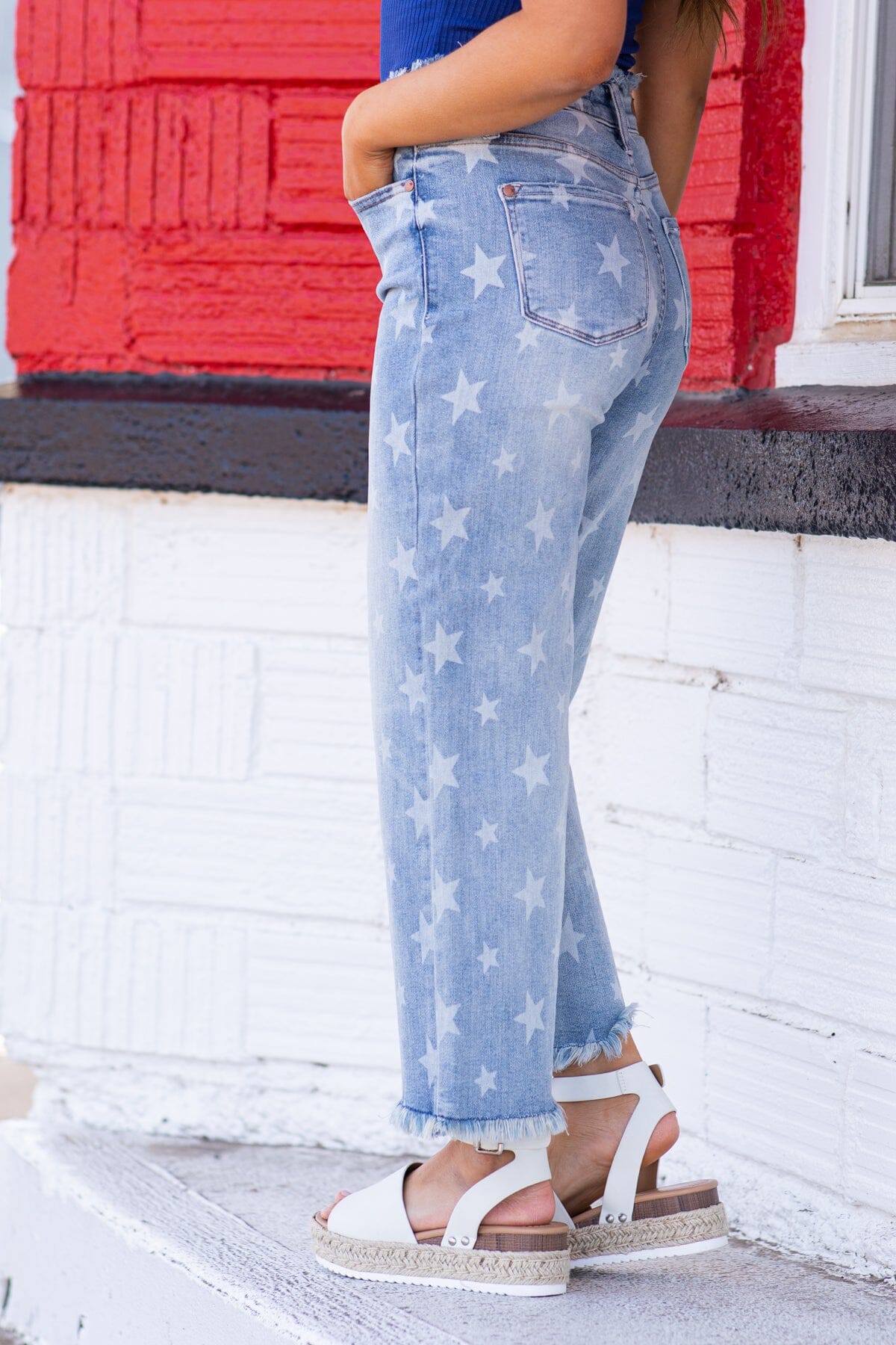 Judy Blue Fray Hem Star Print Jeans - Filly Flair