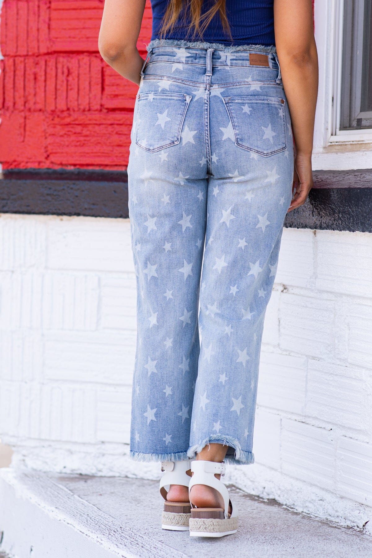 Judy Blue Fray Hem Star Print Jeans - Filly Flair