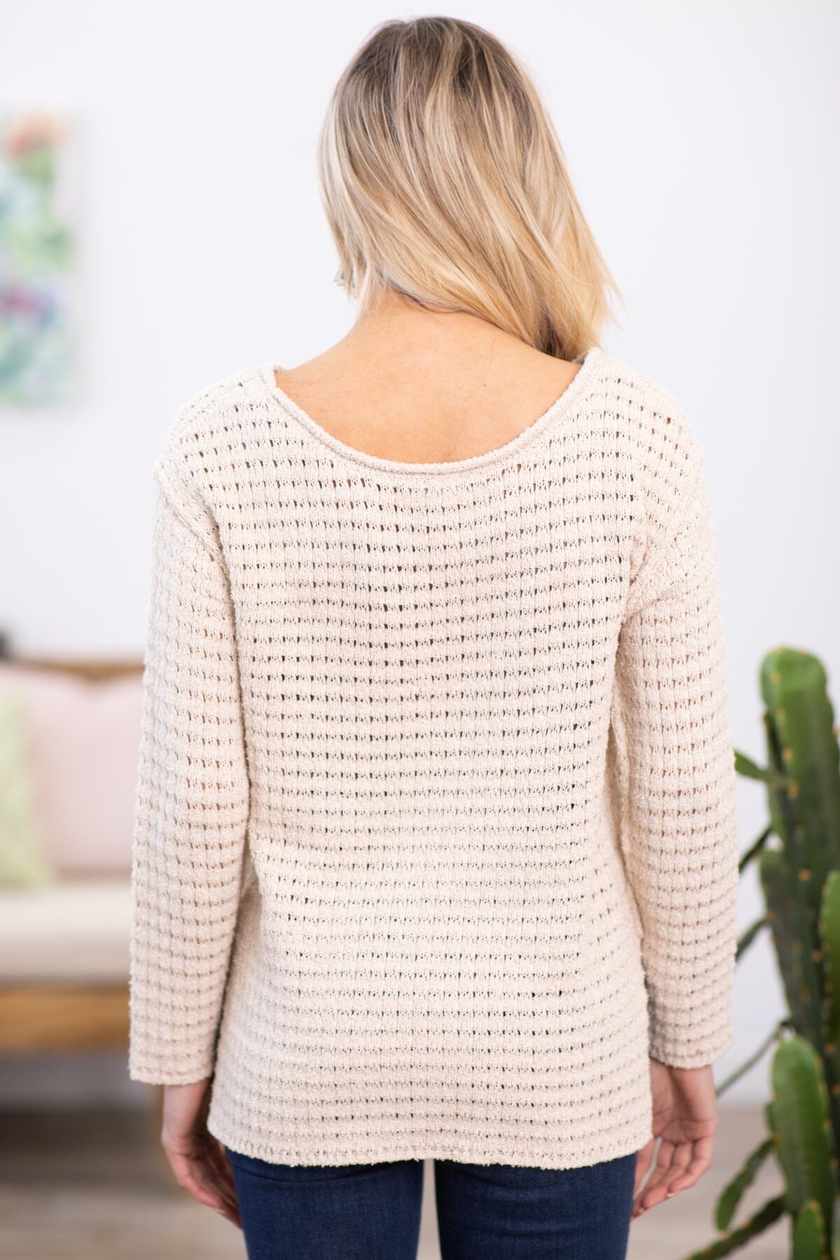 Oatmeal Waffle Knit Sweater - Filly Flair