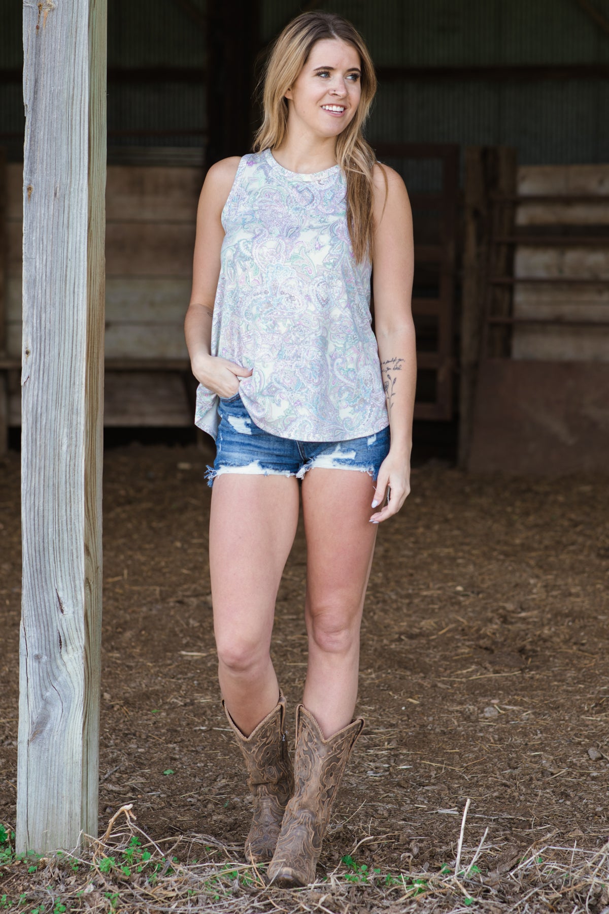 Pastel Blue Multicolor Paisley Print Tank - Filly Flair