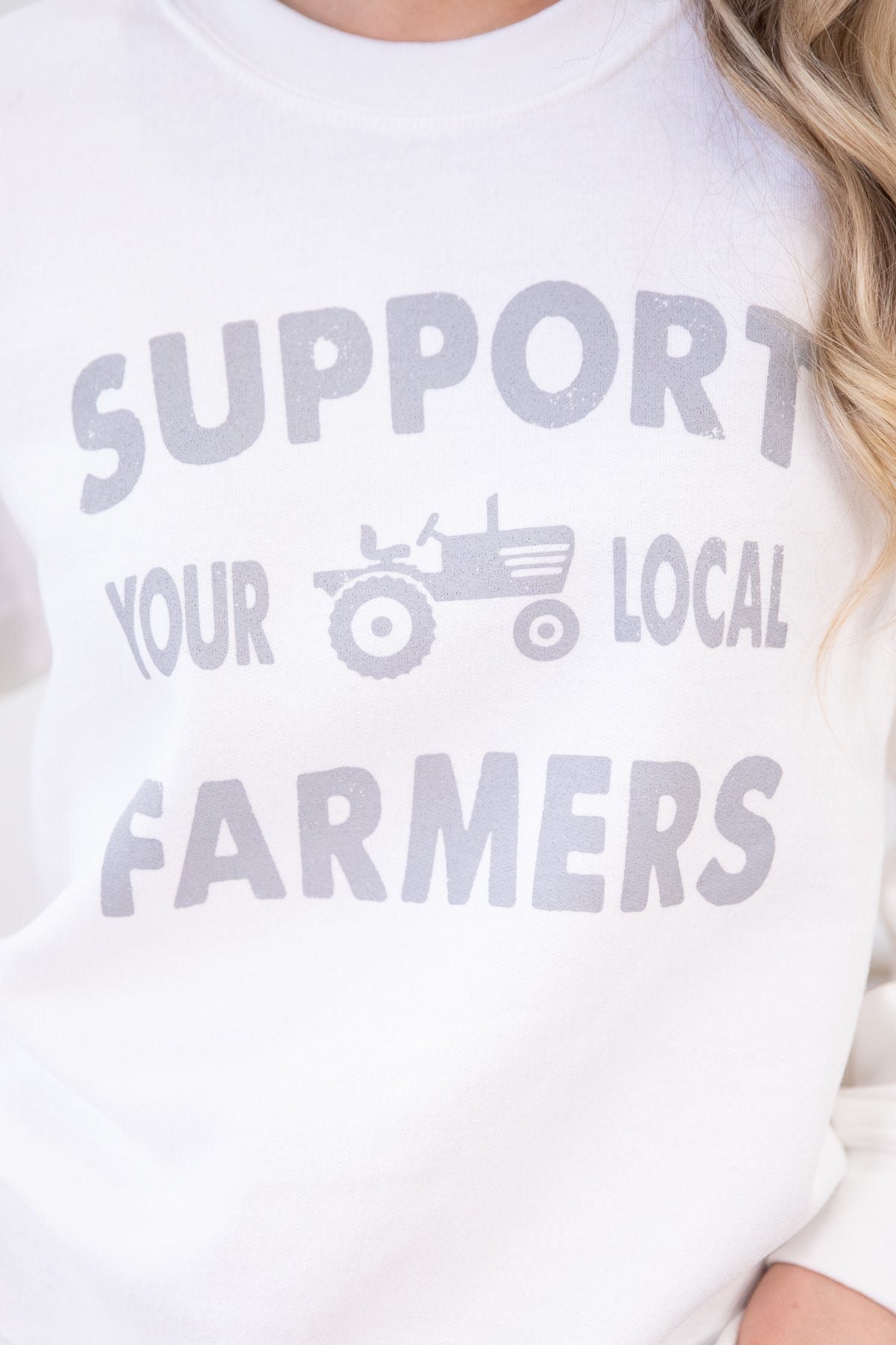 White Support Local Farmers Graphic Sweatshirt - Filly Flair