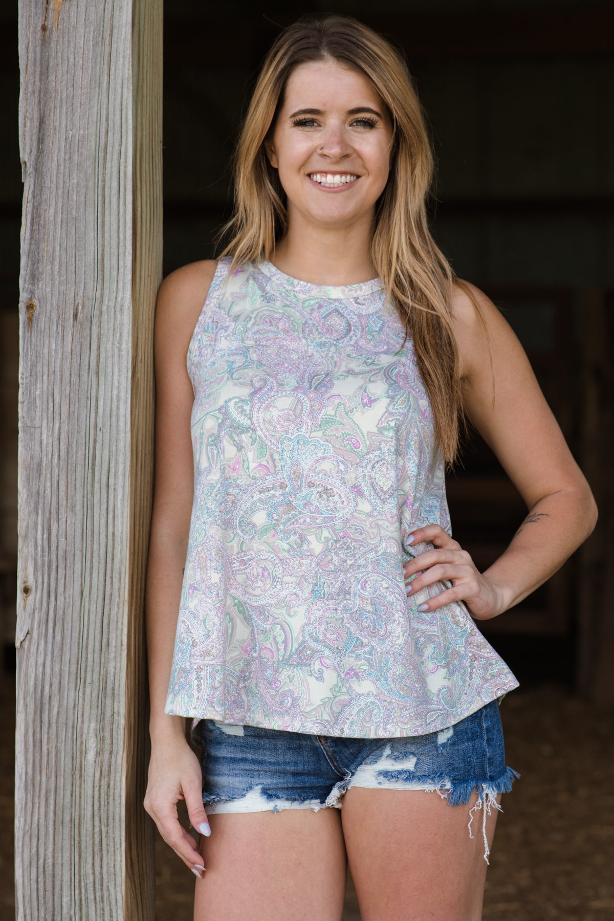 Pastel Blue Multicolor Paisley Print Tank - Filly Flair