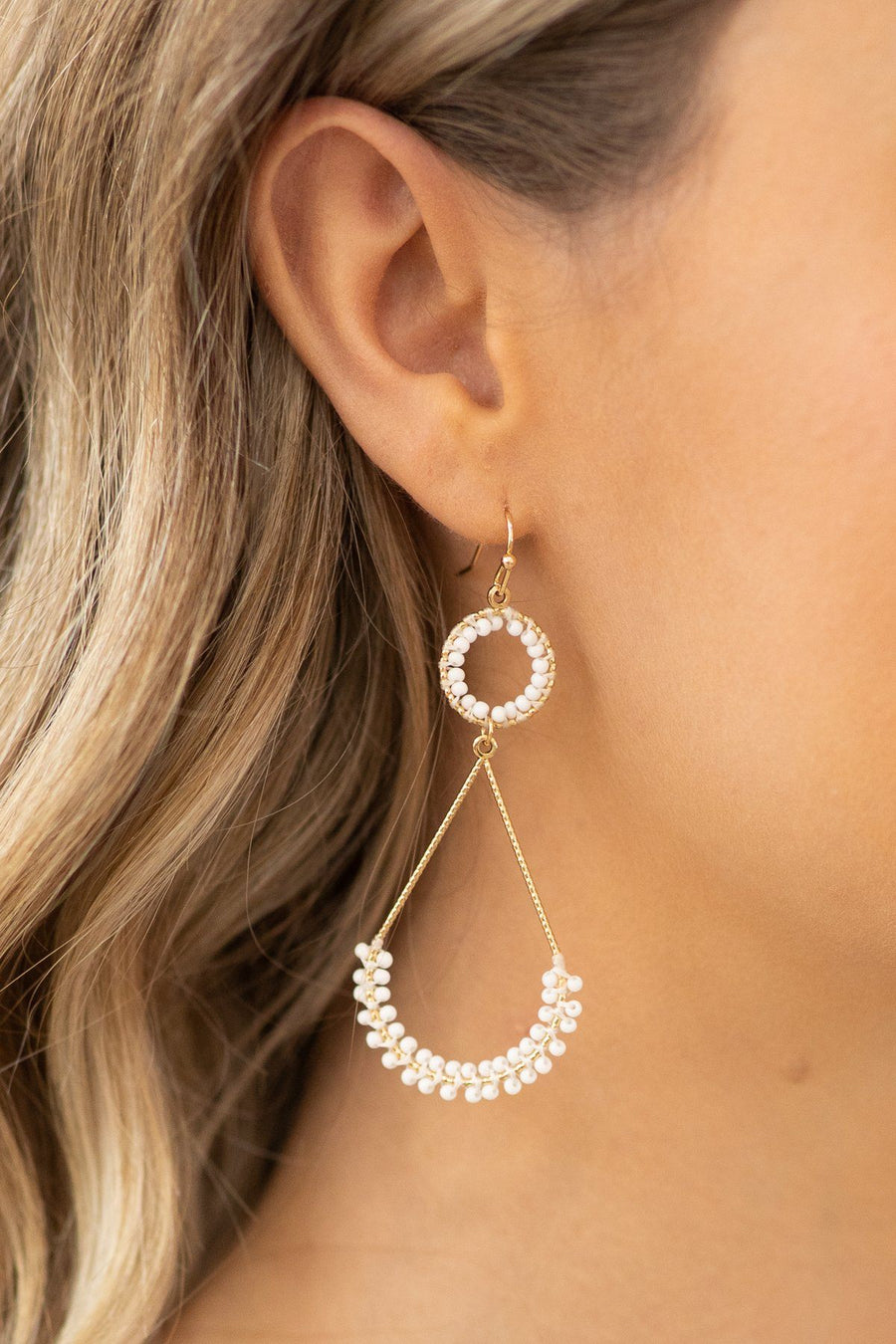 White Teardrop Beaded Dangle Earrings - Filly Flair