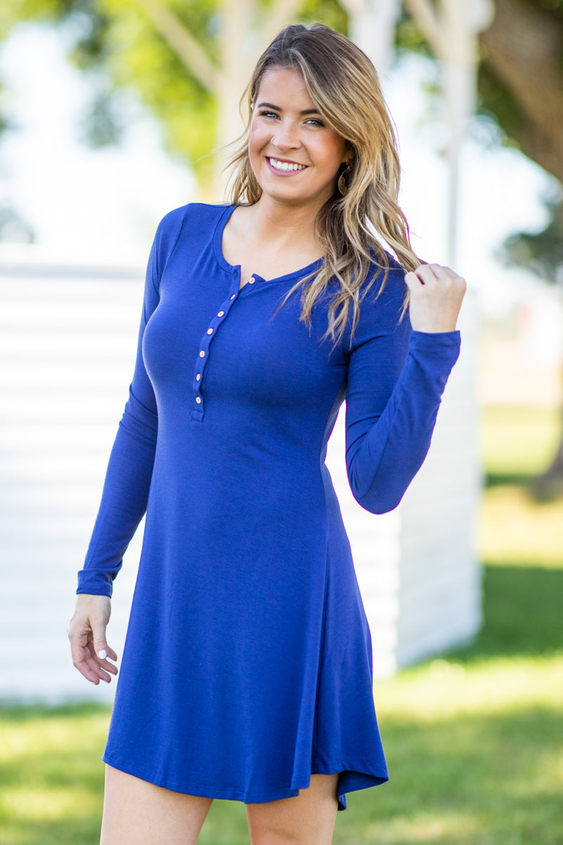 Navy Long Sleeve Knit Dress - Filly Flair
