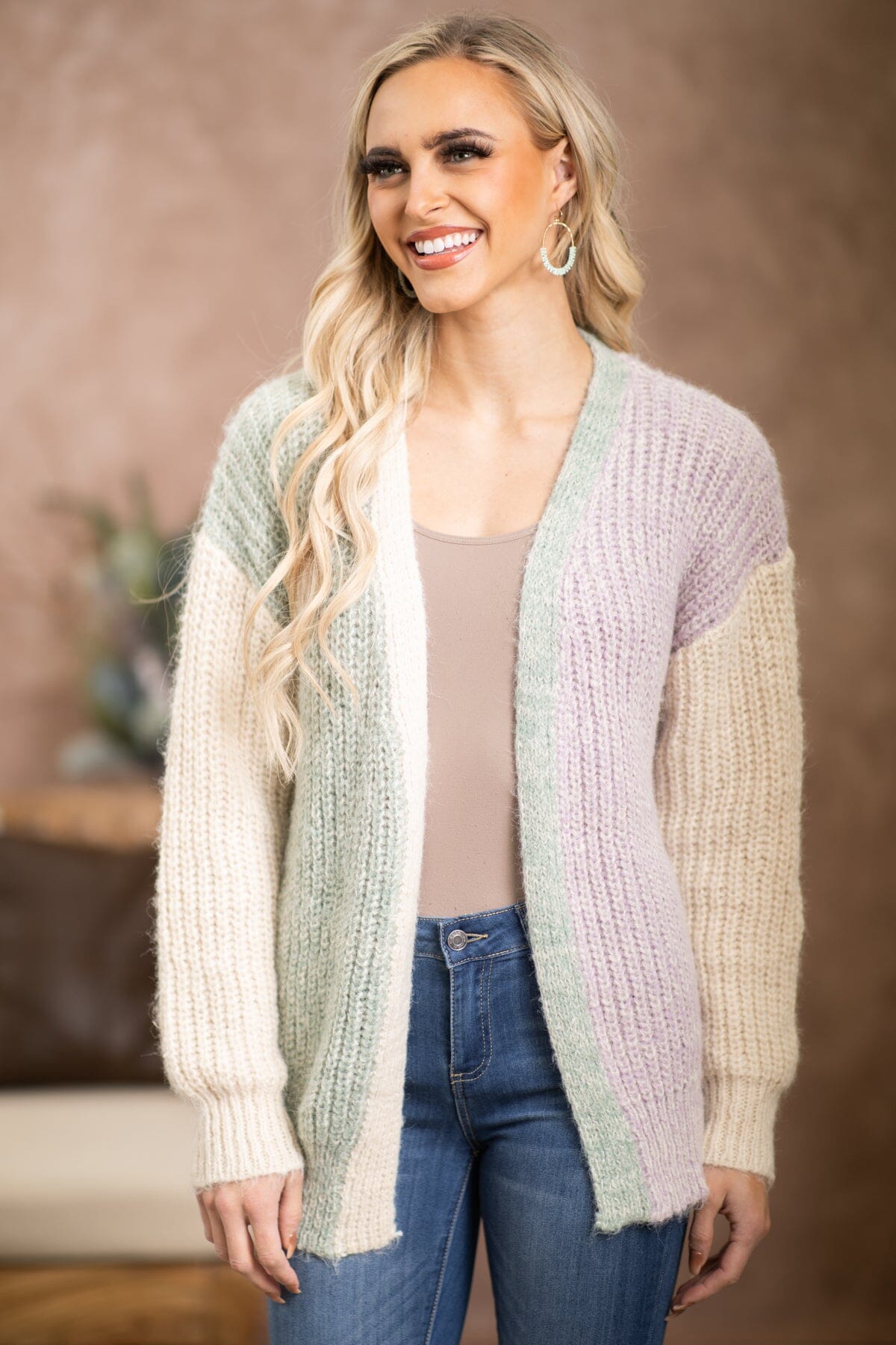 Lavender and Sage Colorblock Cardigan - Filly Flair