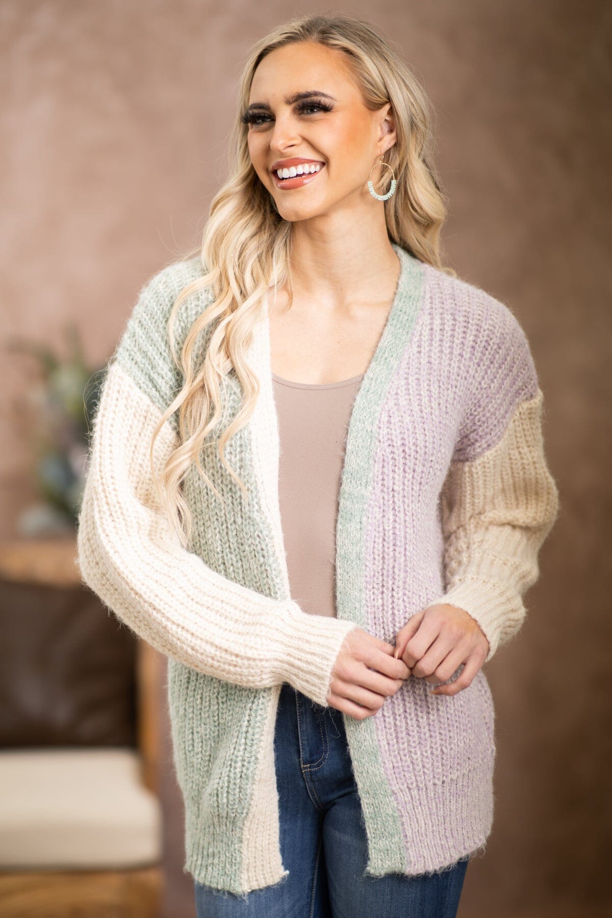 Lavender and Sage Colorblock Cardigan - Filly Flair