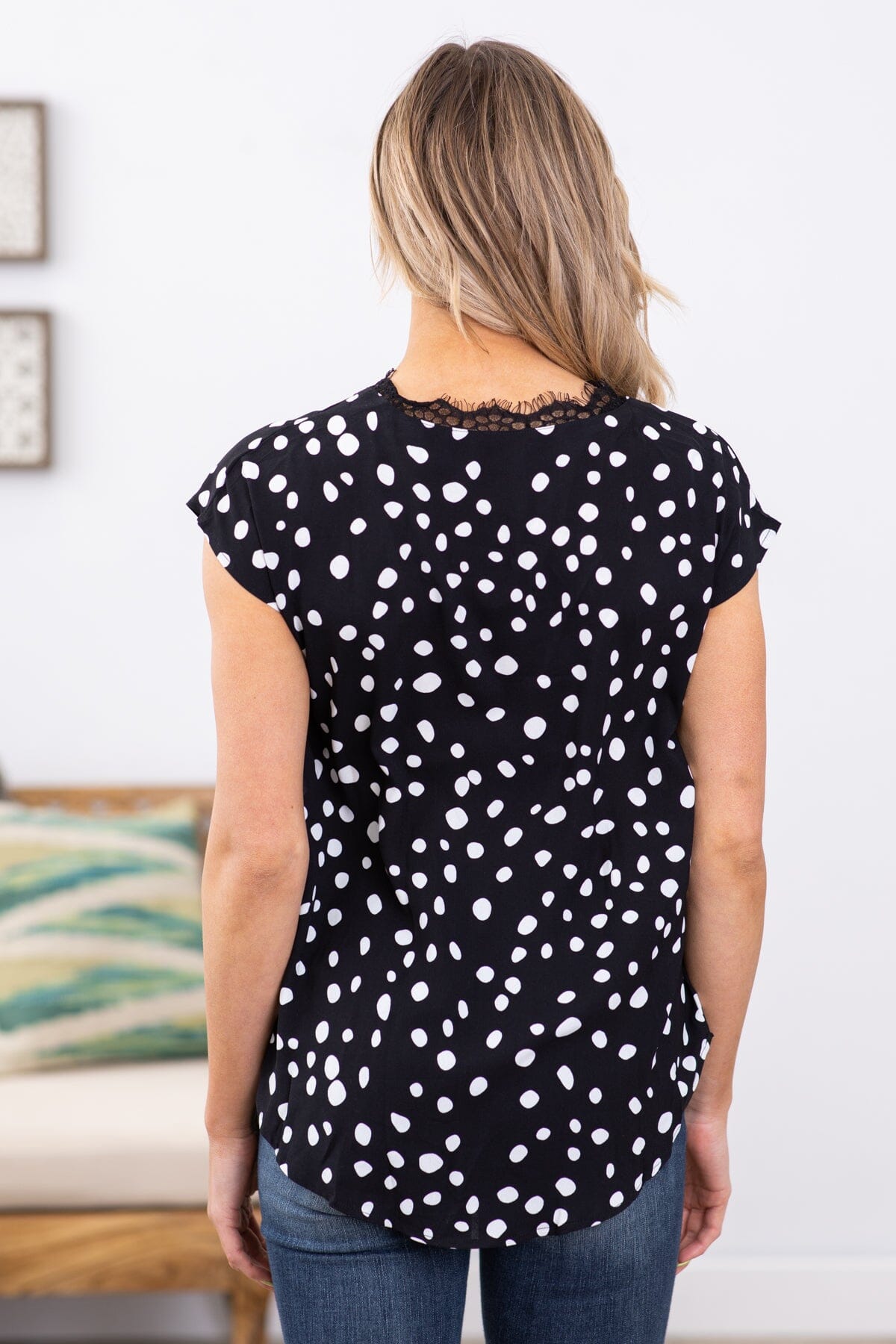 Black and White Dot Print With Lace Trim - Filly Flair