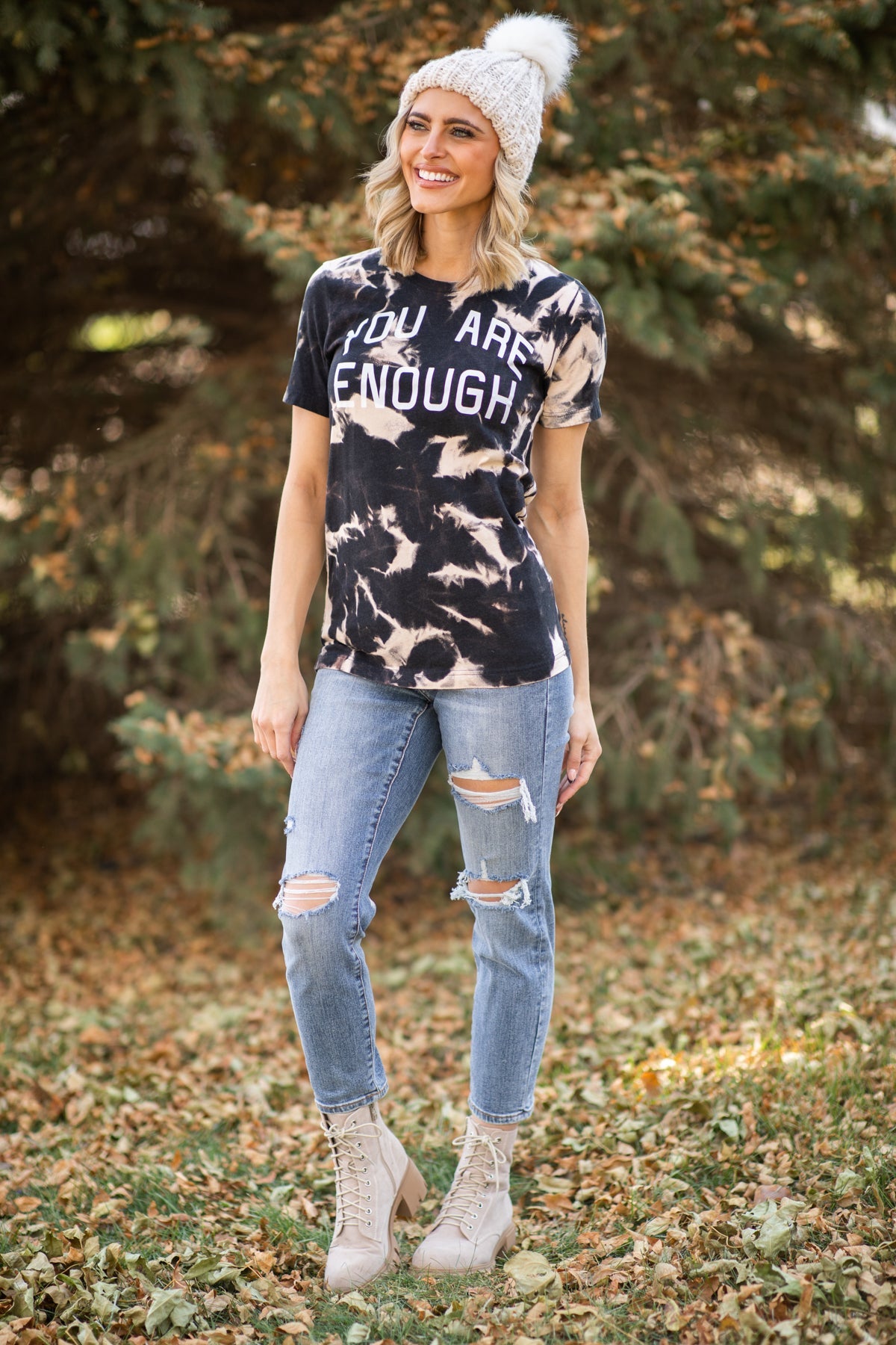 Black Bleached You Are Enough Graphic Tee - Filly Flair