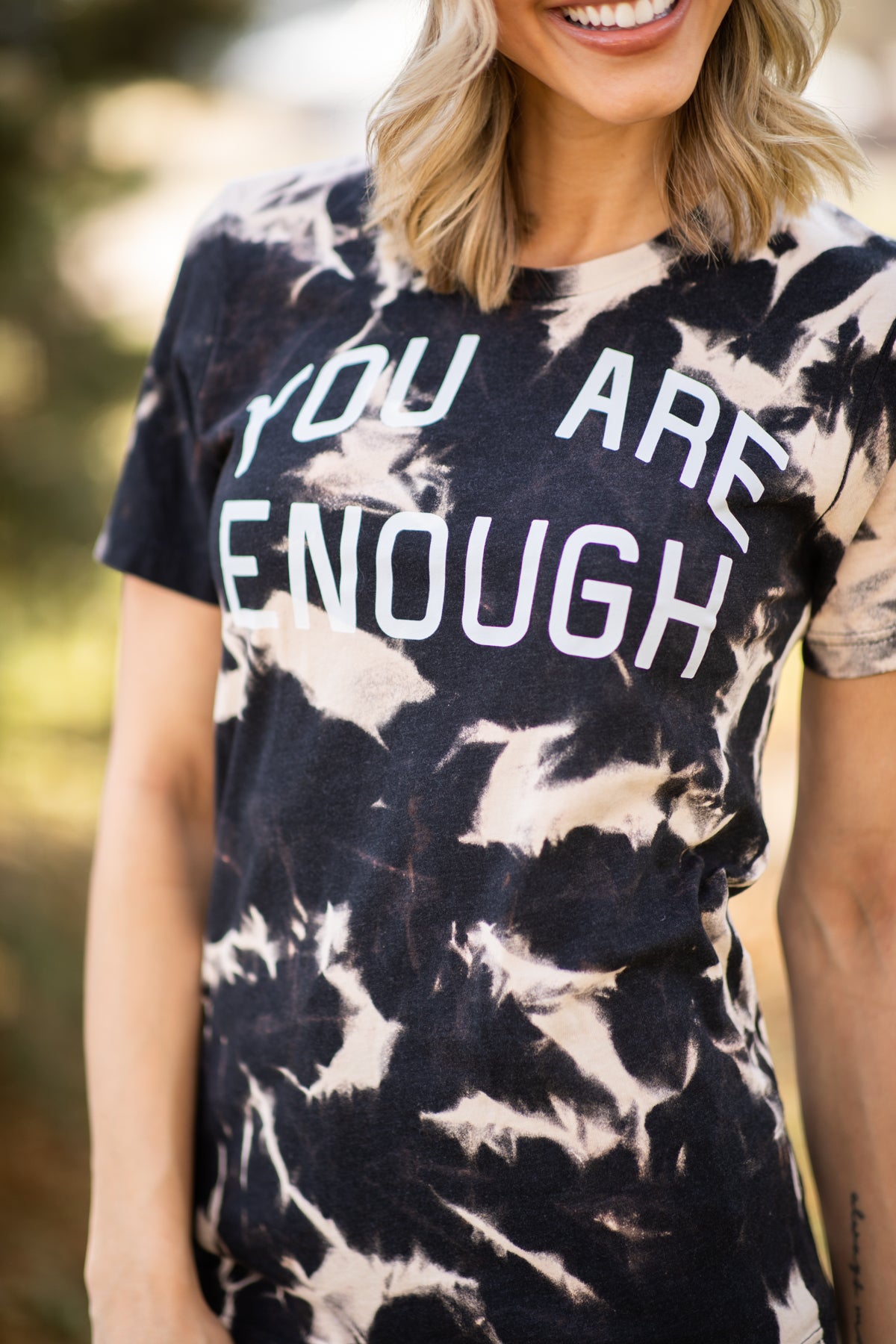 Black Bleached You Are Enough Graphic Tee - Filly Flair
