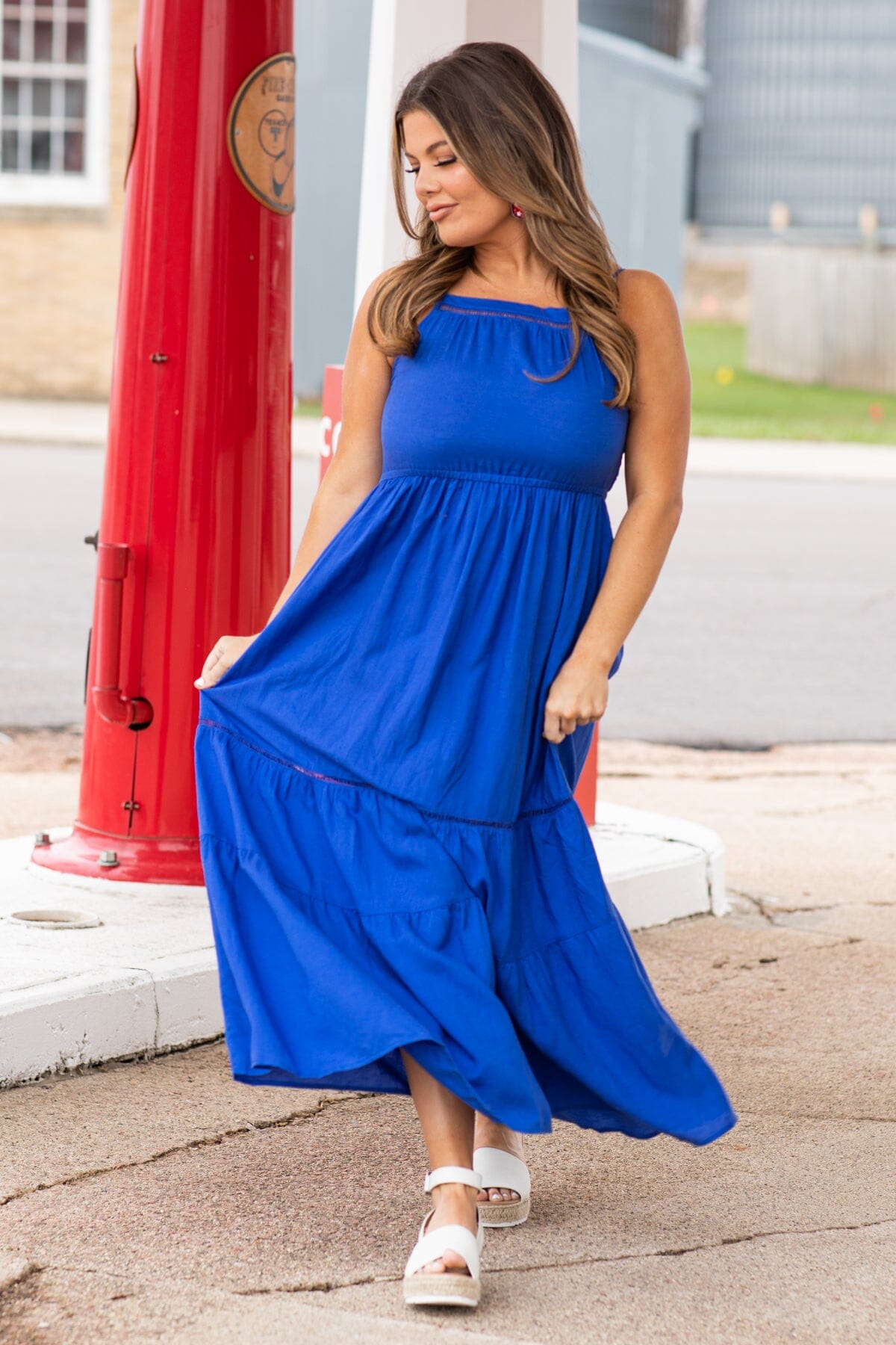 Cobalt Elastic Waist Tiered Skirt Maxi Dress Filly Flair Cobalt Elastic Waist Tiered Skirt Maxi Dress Filly Flair