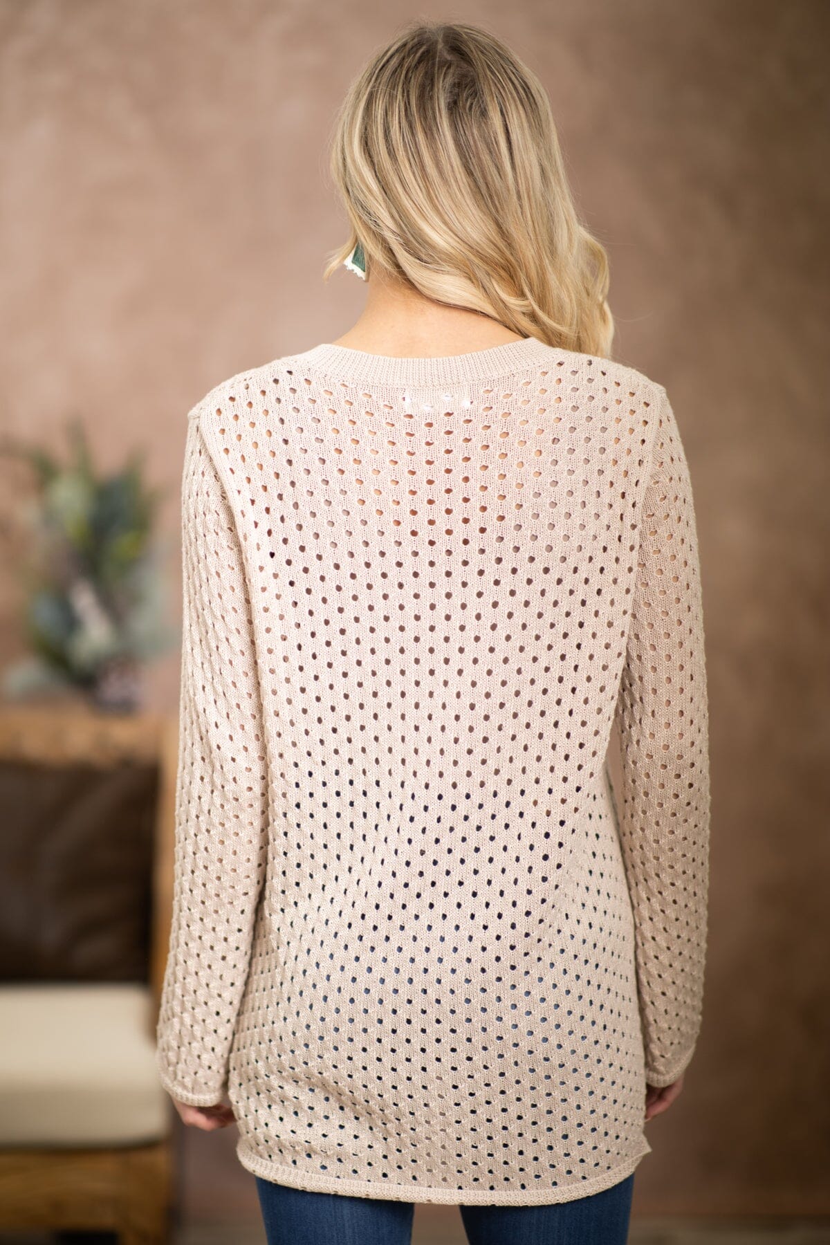 Oatmeal Pointelle Bell Sleeve Sweater - Filly Flair