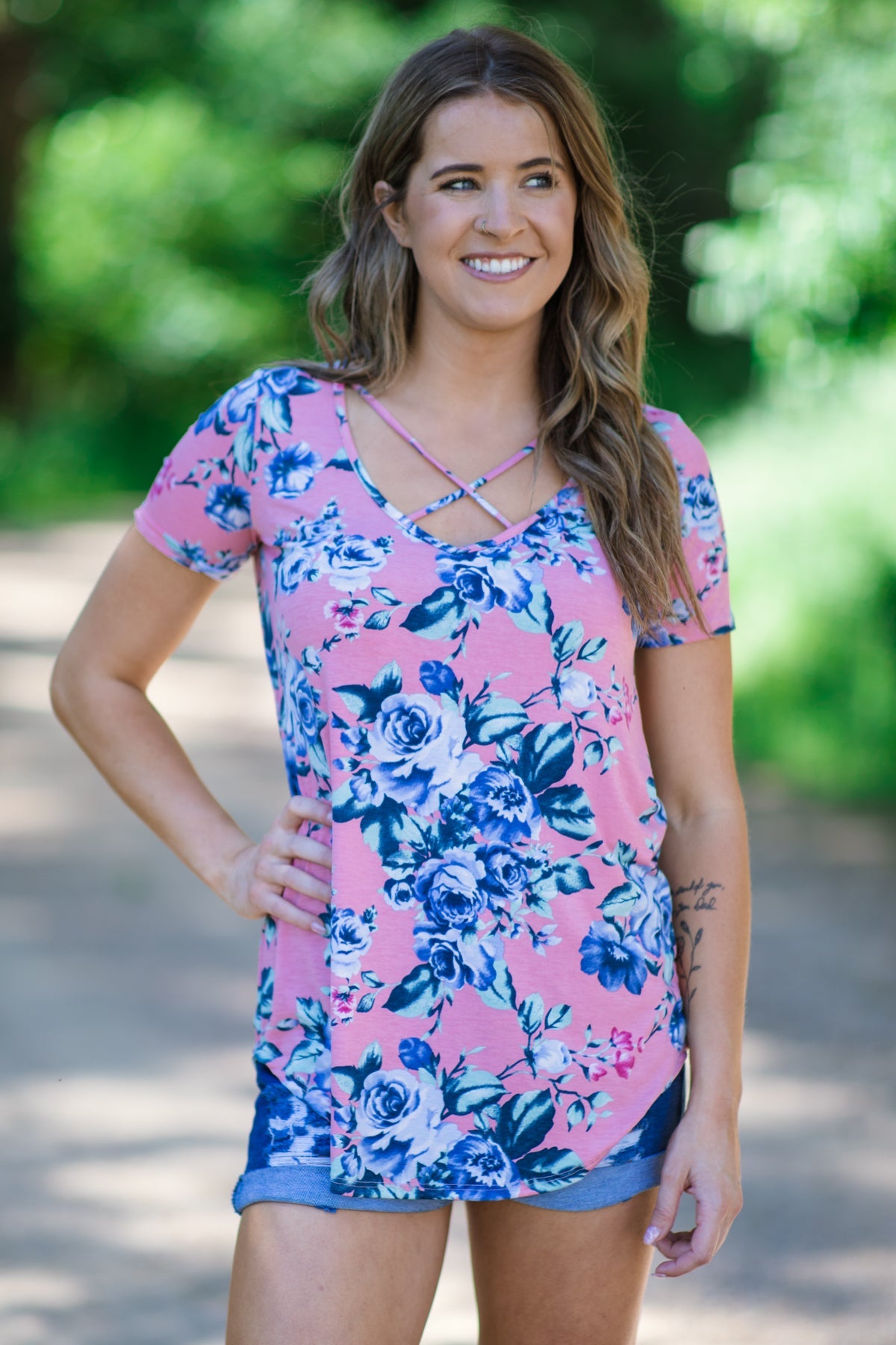 Blush Multicolor Floral Criss-Cross Floral Top - Filly Flair