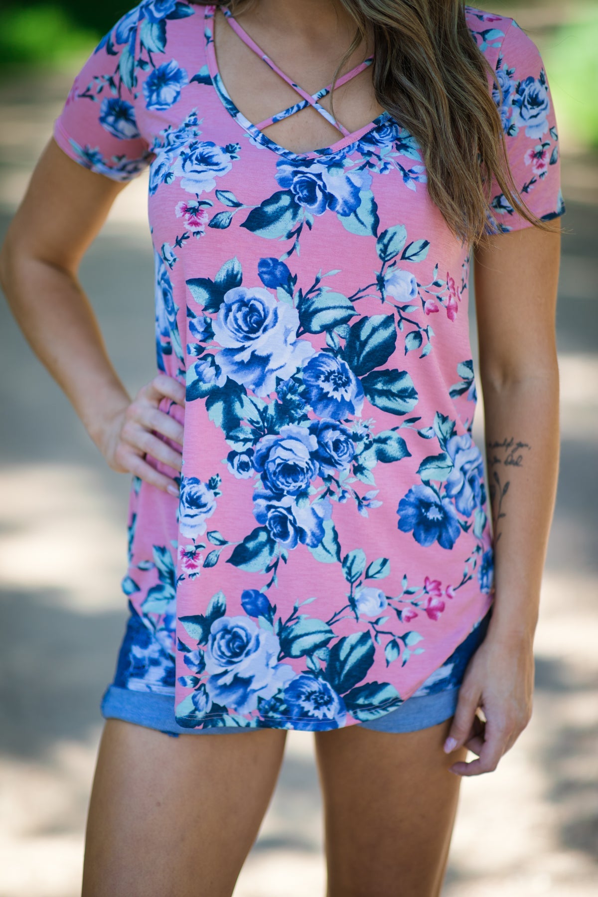 Blush Multicolor Floral Criss-Cross Floral Top - Filly Flair