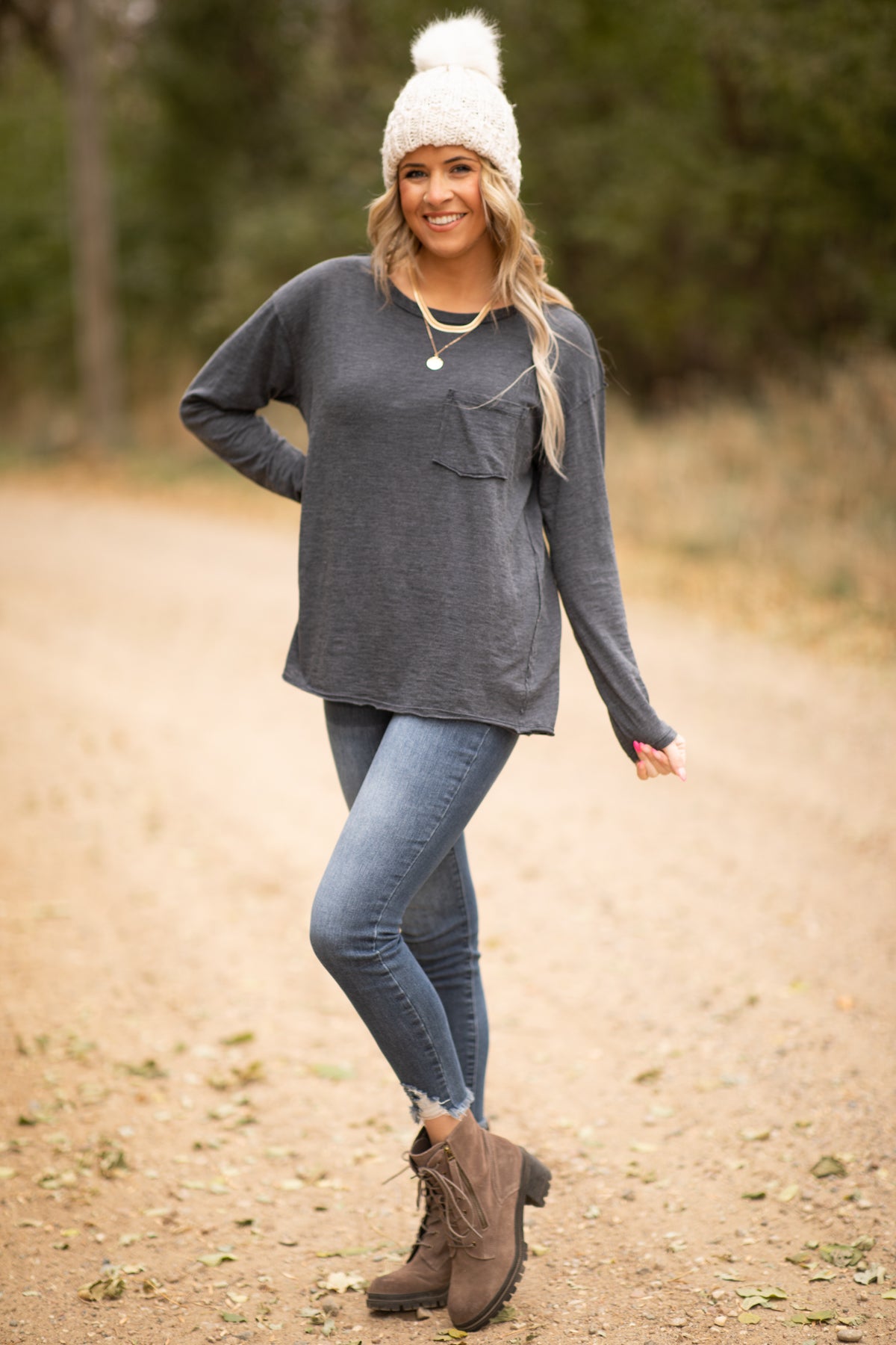 Steel Washed Top With Pocket - Filly Flair