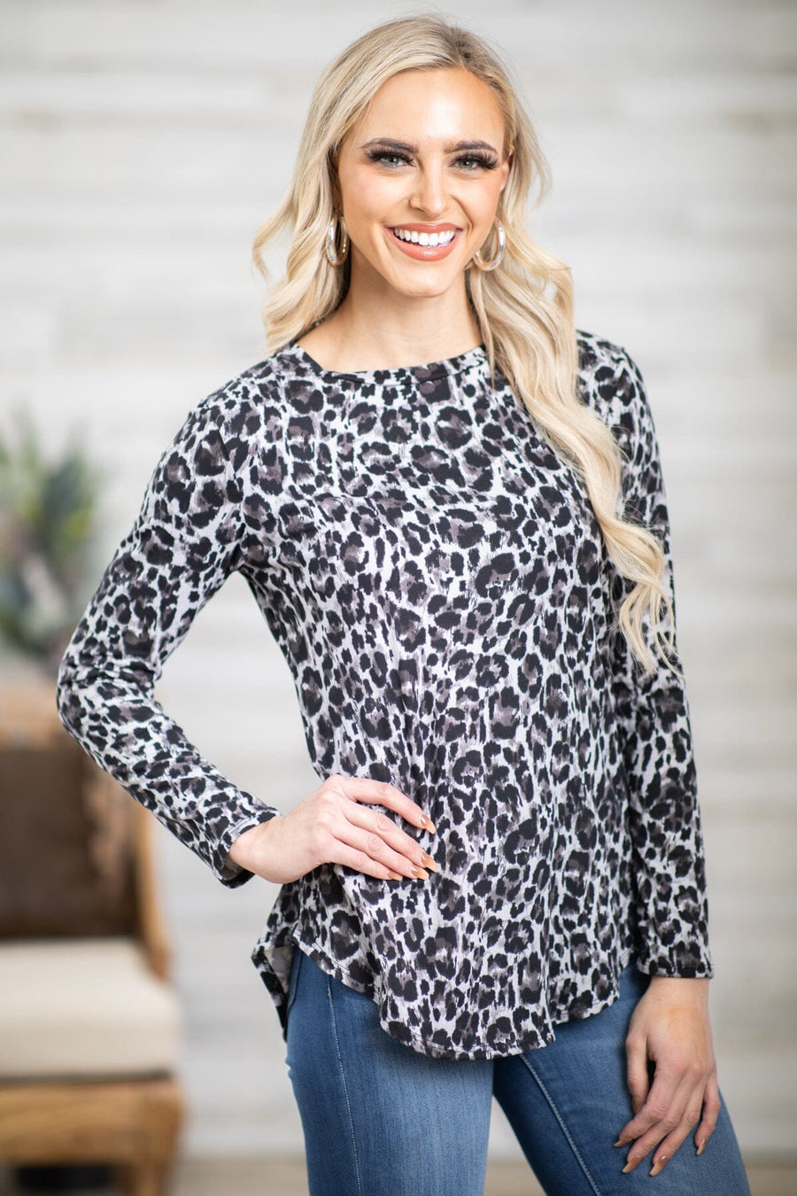 Light Grey Animal Print Top - Filly Flair