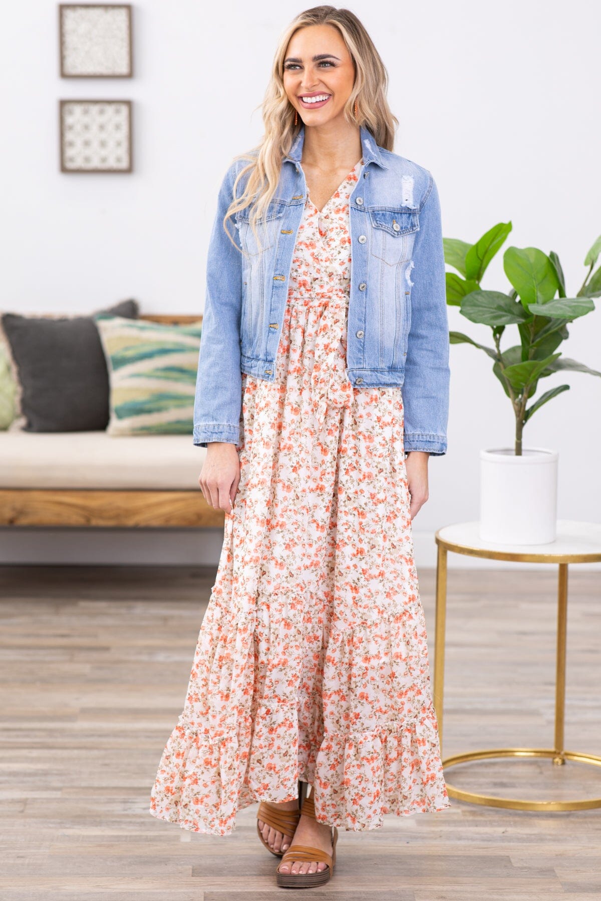 Off White Floral Short Sleeve Maxi Dress - Filly Flair