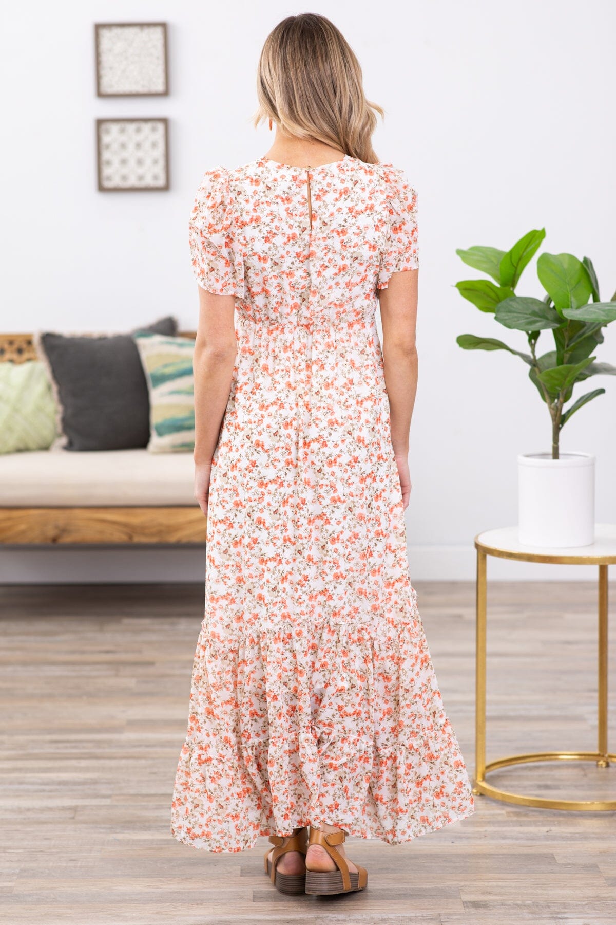 Off White Floral Short Sleeve Maxi Dress - Filly Flair