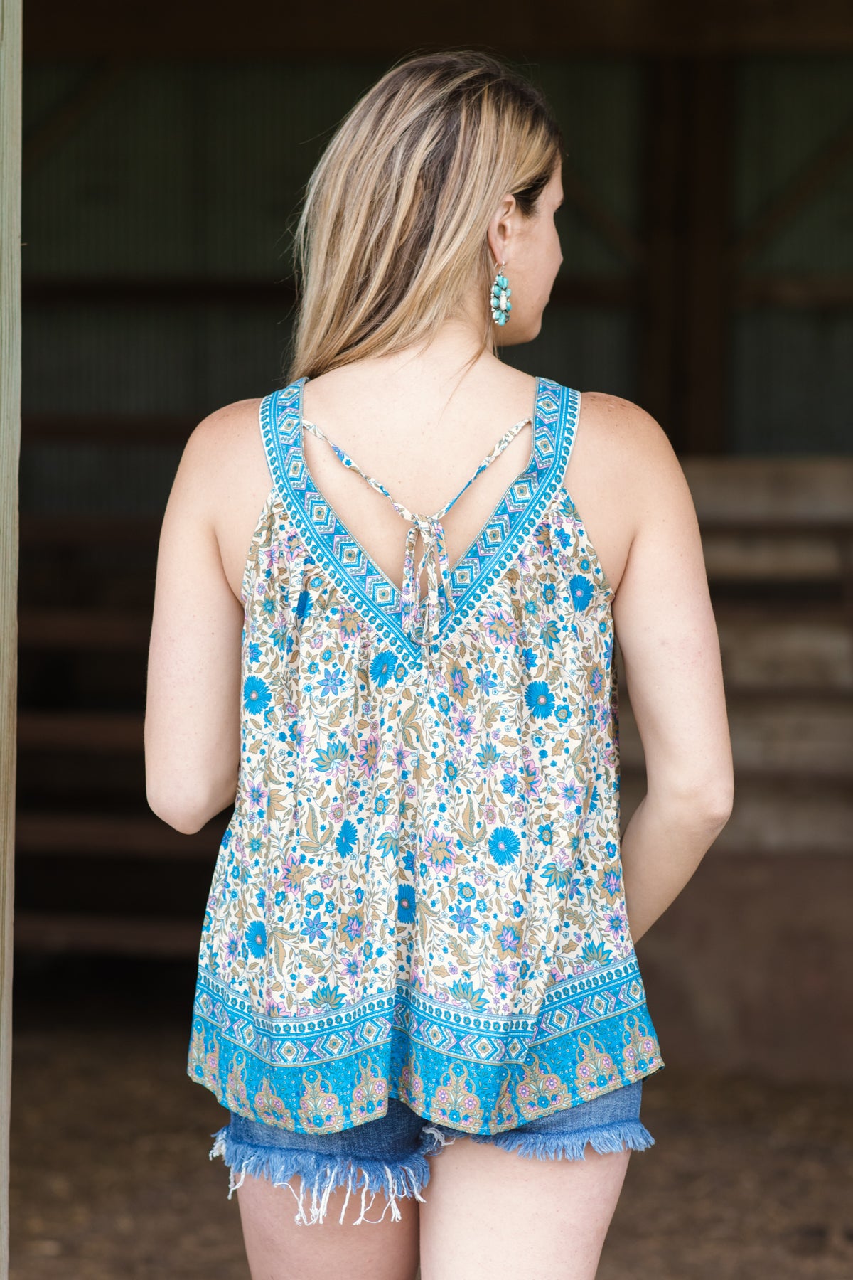 Sky Blue Floral Print Pleat Detail - Filly Flair