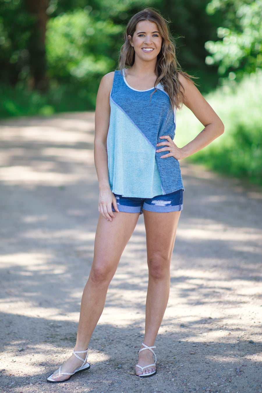 Dusty Blue and Aqua Heathered Colorblock Tank - Filly Flair